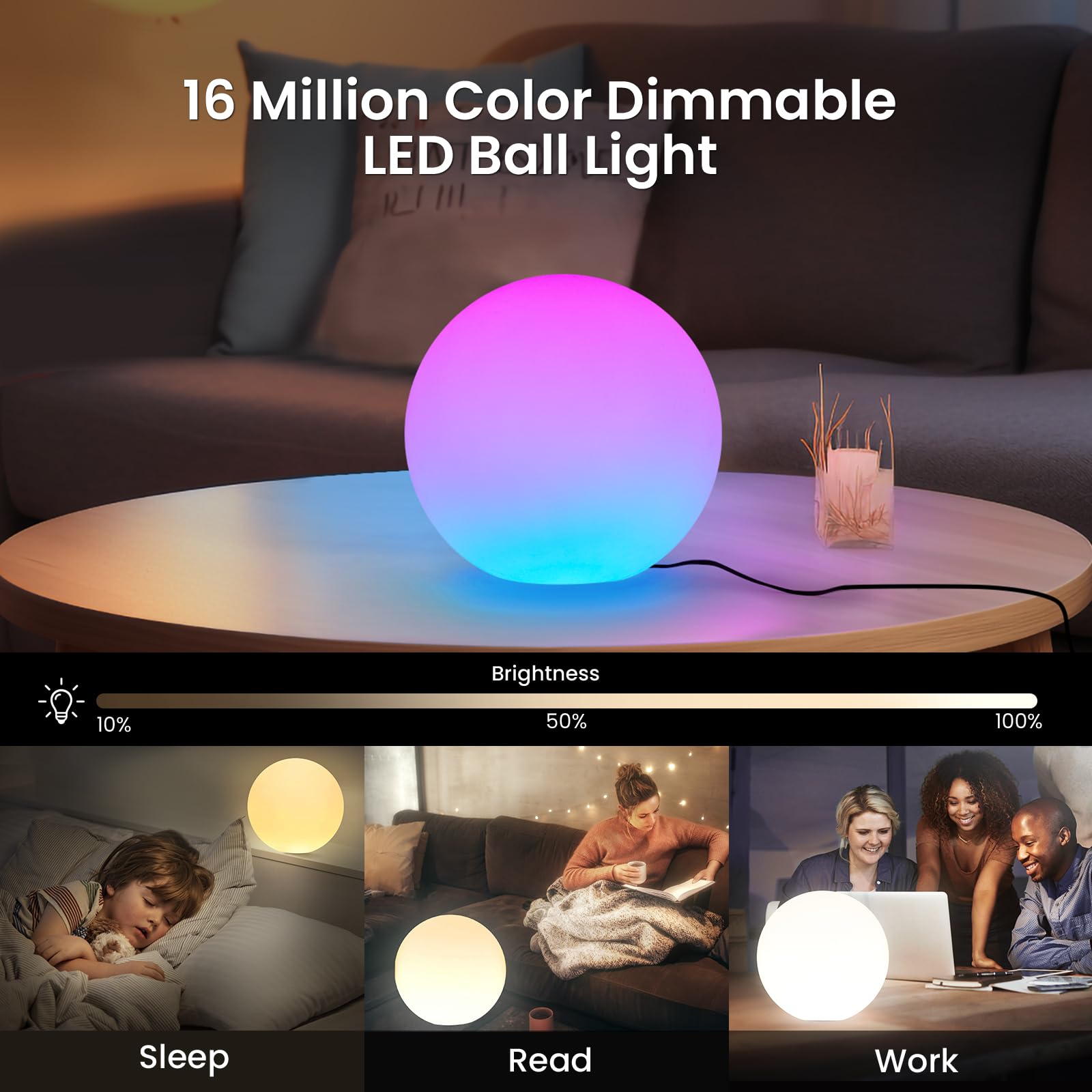 LOFTEK Smart LED Color Changing Night Light, 8-inch RGB Mood Lamp with Bluetooth App & Remote Control, White, Model LK-B20