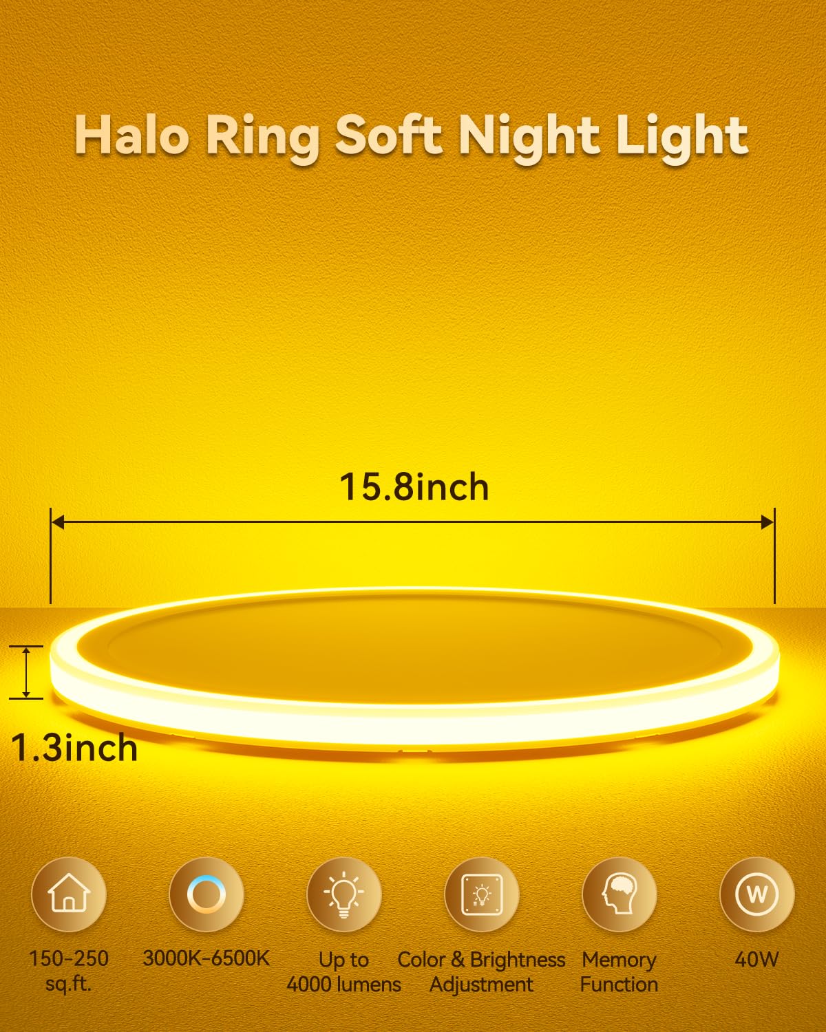 Aphyni 15.8 Inch Led Flush Mount Ceiling Light With Night Light, 36W 3600Lm 3000K-6500K Dimmable Ceiling Light Fixture For Bedro