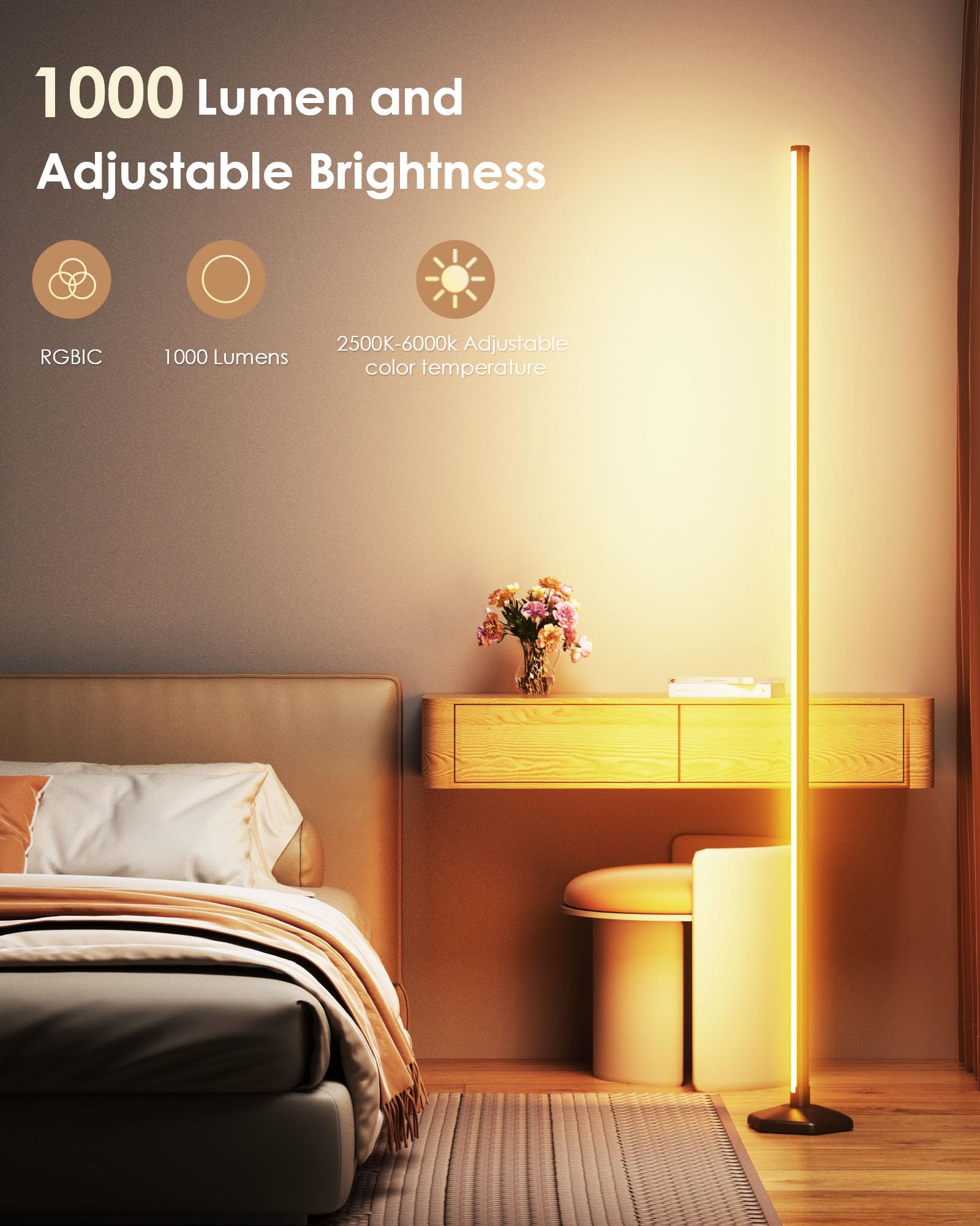 2Pcs Smart Rgb Led Corner Floor Lamp With App And Remote Control, 65 '' Color Changing Standing Lamp With Music Sync And 16 Mill
