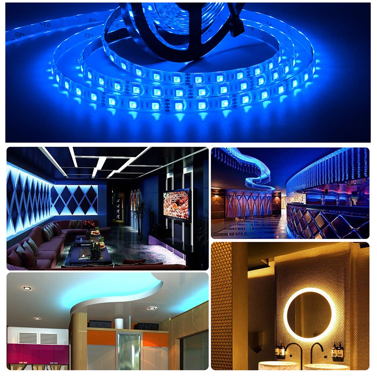 SUPERNIGHT RGB Waterproof 5050 SMD Flexible Strip Light, 16.4ft (5M), Model LC-128-B, Vinyl Material, Multi-Color Lighting