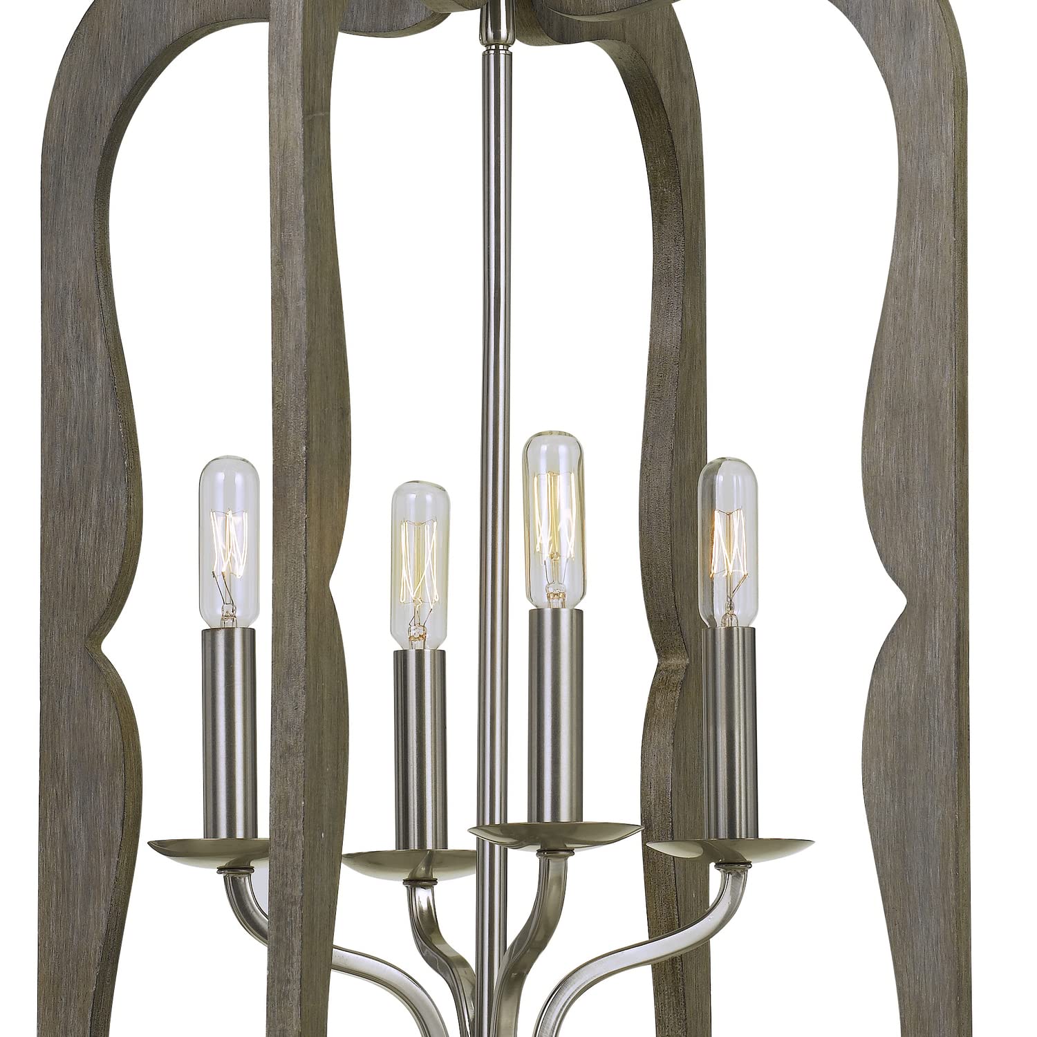 Benjara Wooden Cut Out Design Frame Pendant Fixture With Chain, Distressed Brown