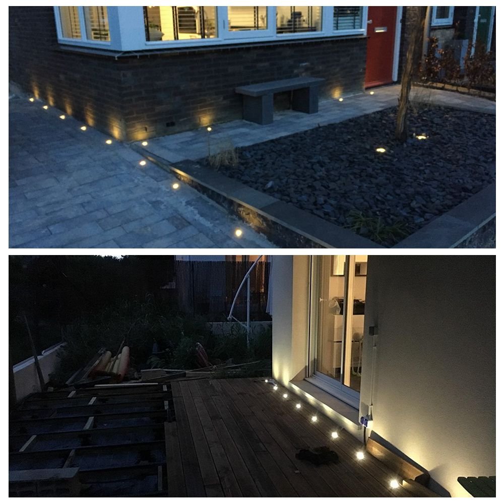 FVTLED LED Deck Lights Set, 30pcs Warm White Stainless Steel Recessed In-ground Lighting for Outdoor Garden Pathway, Model D30