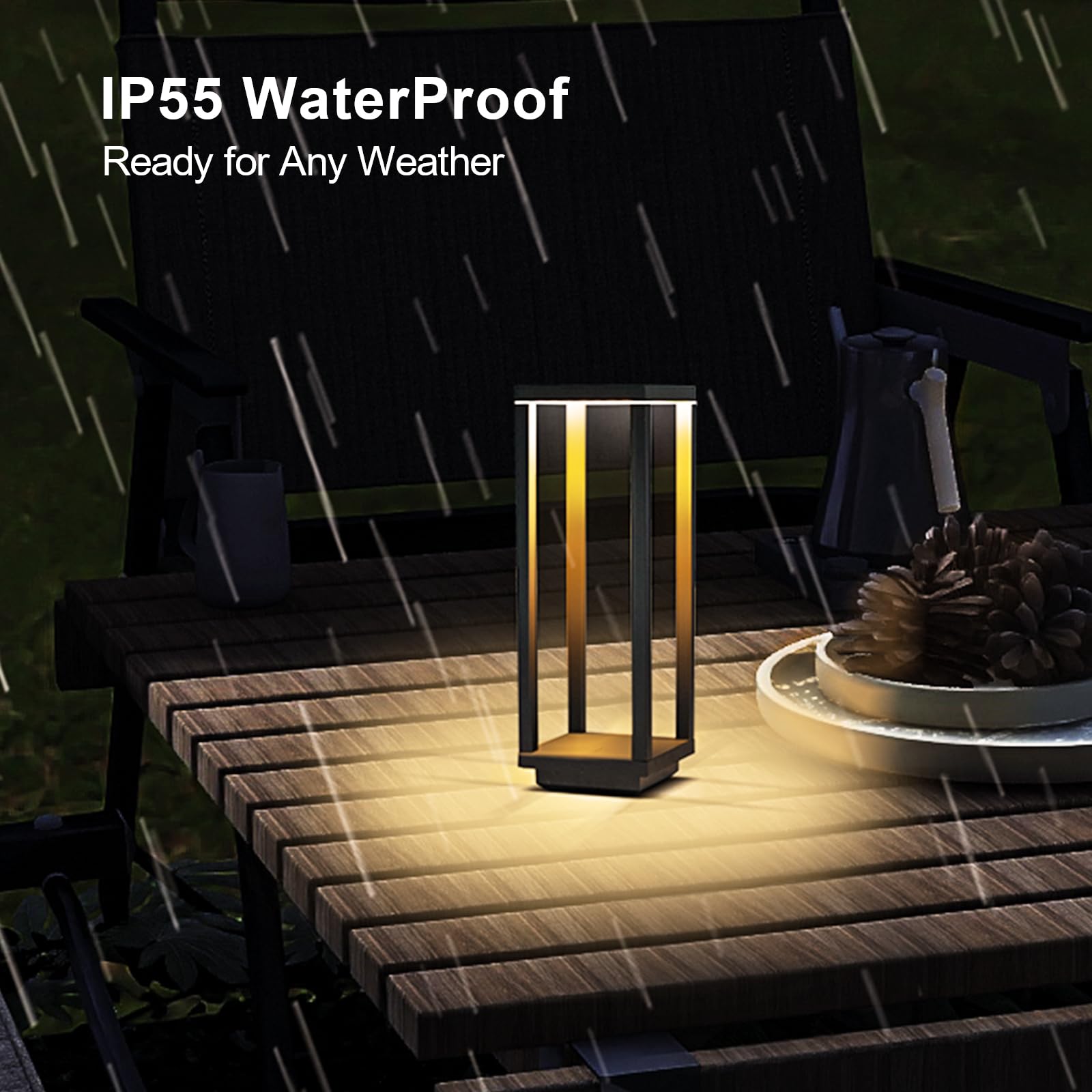 Halostorms Cordless Table Lamp 4 Pack, IP55 Waterproof, 60h Runtime, Rechargeable, Black, Small, Model TBL054