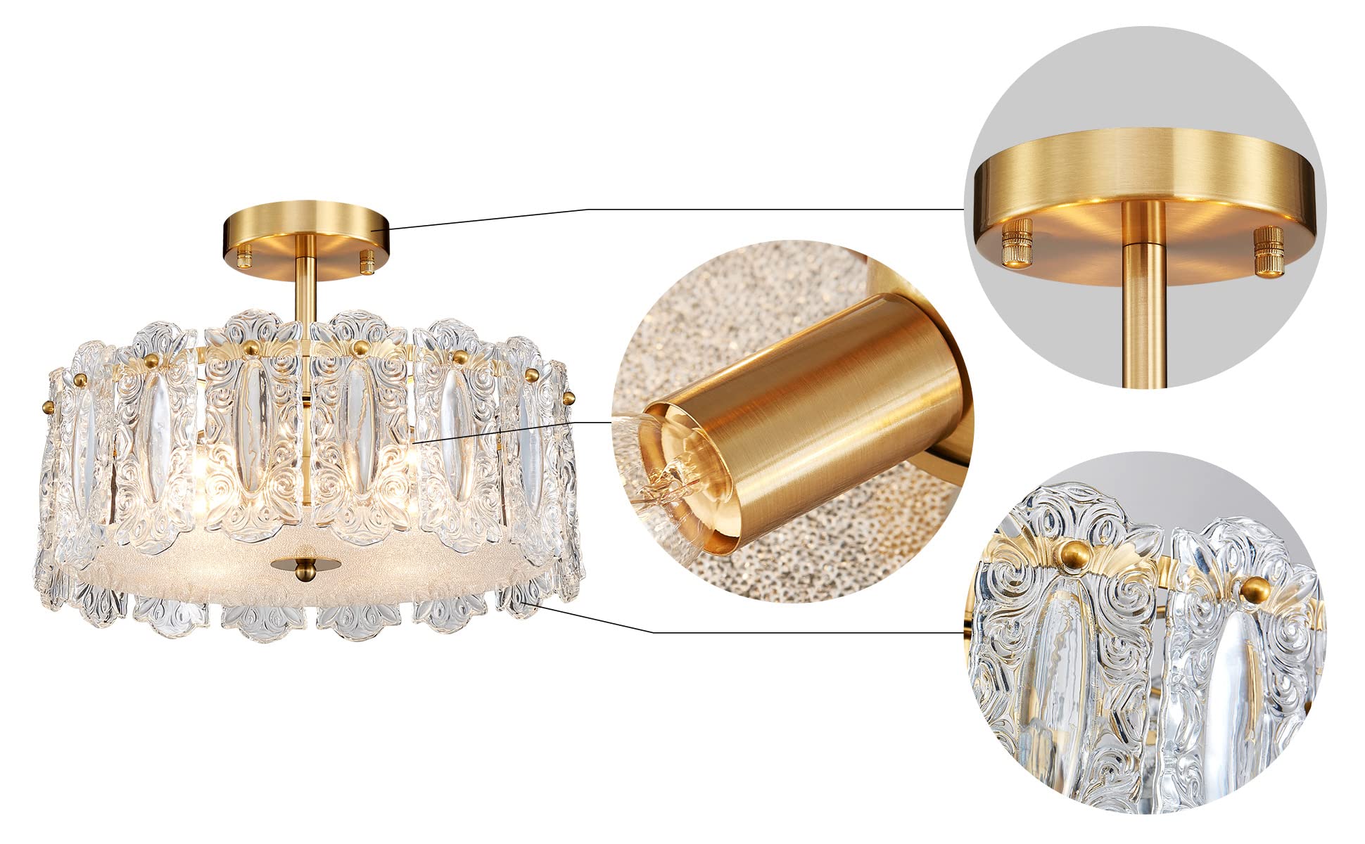 Agv Lighting Cl038 Crystal Ceiling Light Fixture, Modern Semi Flush Ceiling Light, D14.6 X H9.5, E12 Base 4-Lights, Gold Finish