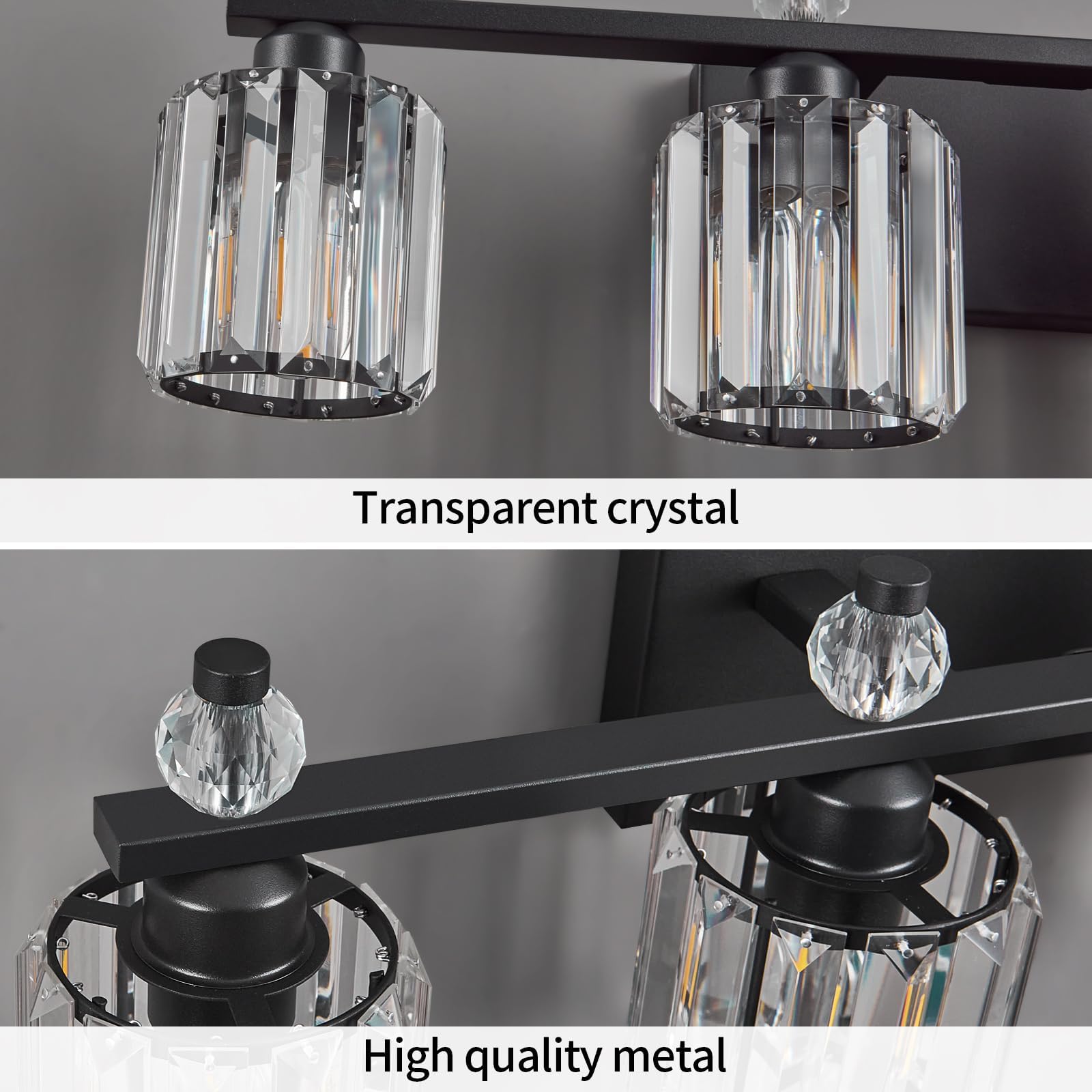 FDPBY Bathroom Vanity Light Fixtures 5-Light Sand Black Modern Crystal Over Mirror Model 291 Metal