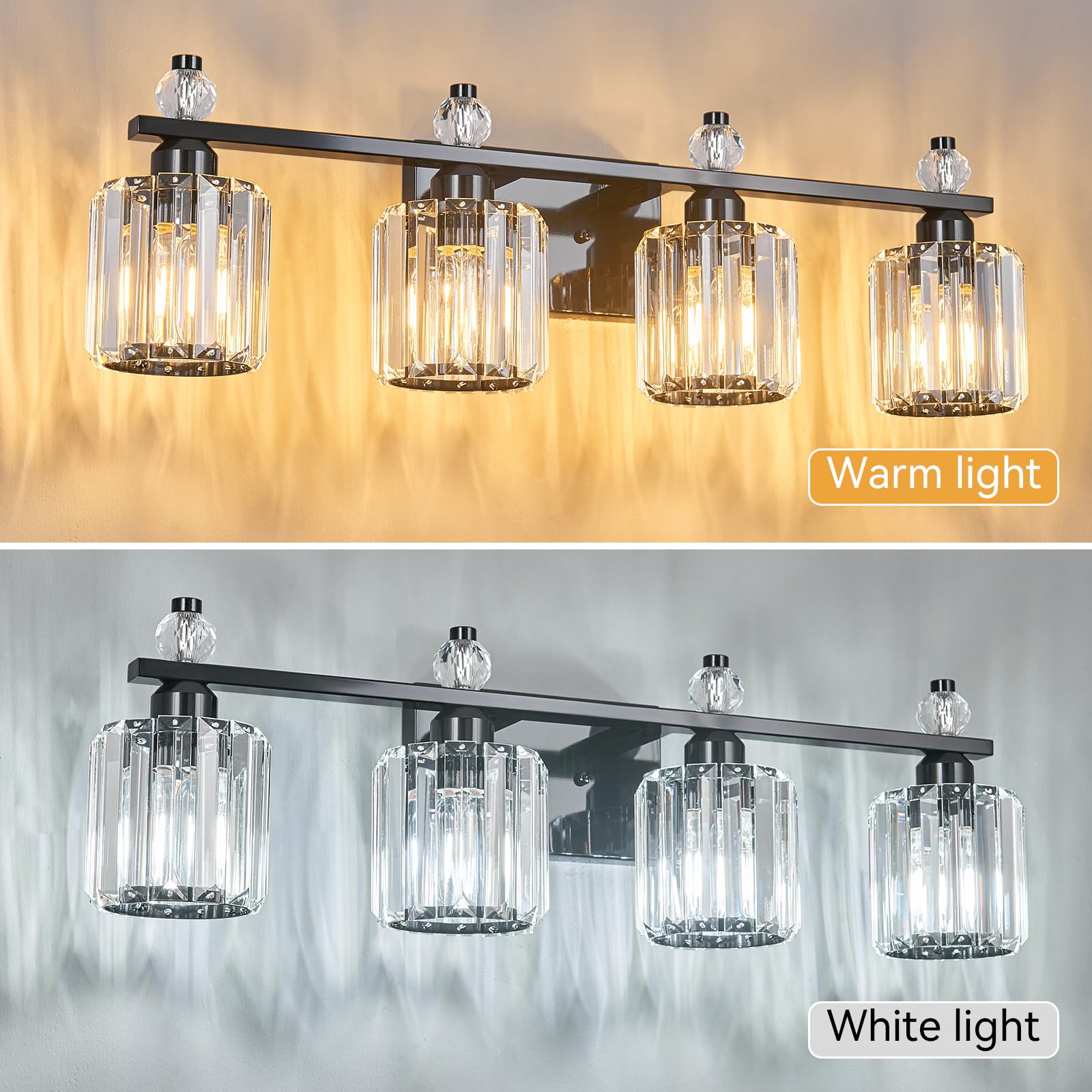 FDPBY Bathroom Vanity Lights 4-Light Metal Crystal Fixtures Plating Black Model 291