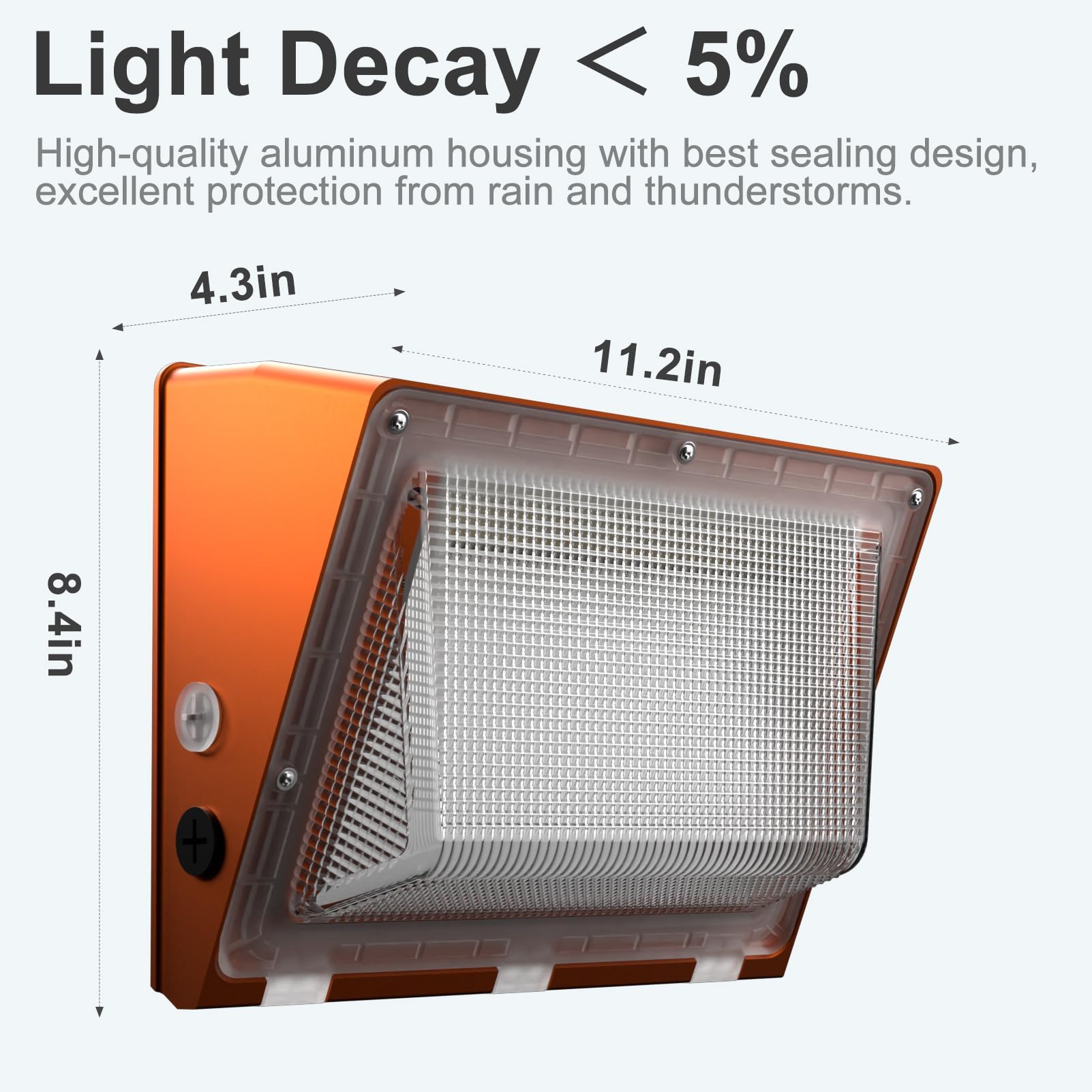 Lightdot LED Wall Pack Lights 150W, Dusk to Dawn, 22500Lm, IP65, 5000K, Orange, Model WPM-17-FL-N, 8