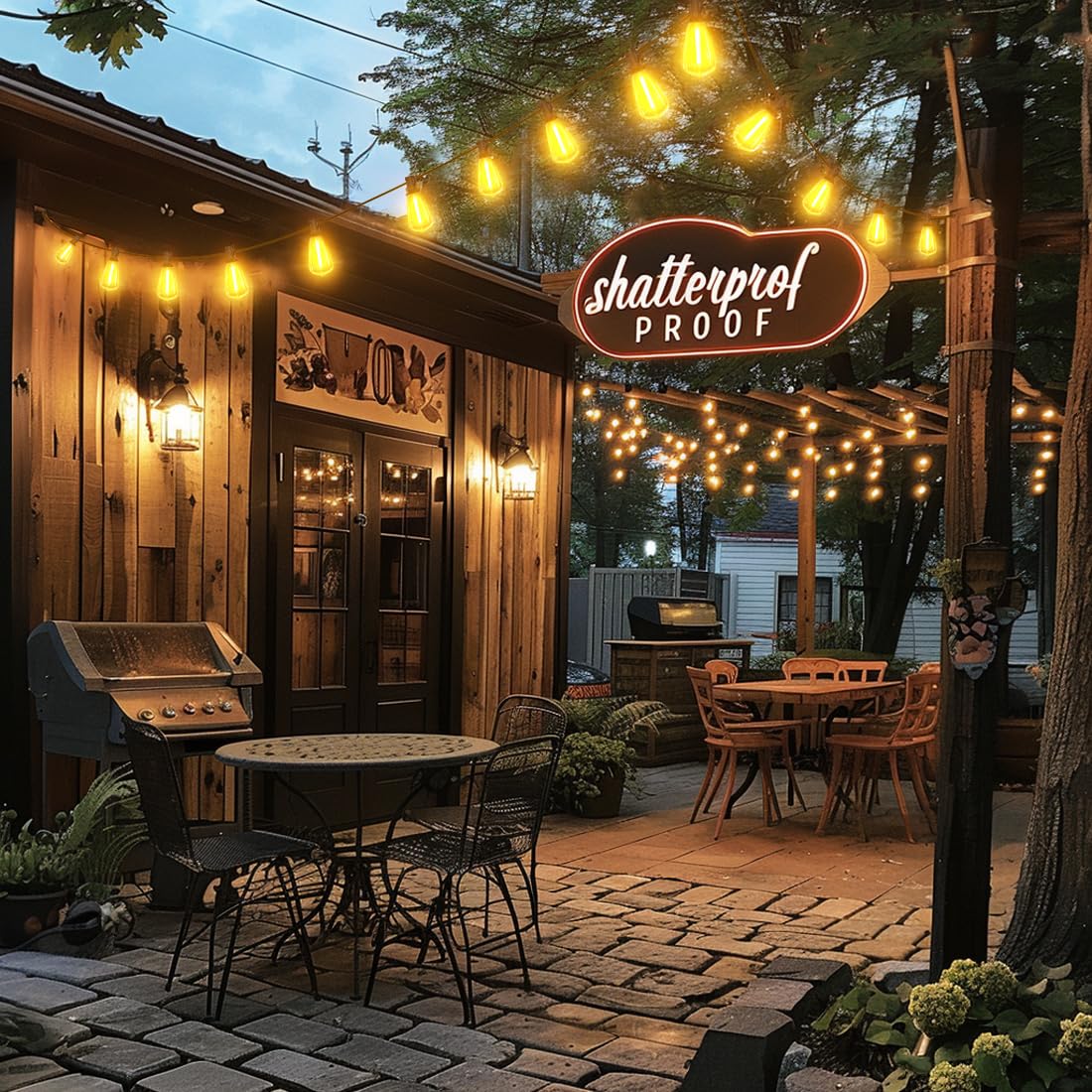 Lapitio 100Ft Remote Outdoor String Lights For Outside, 50+2 Led Waterproof Shatterproof Edison Dimmable Timer Bulbs, 2500K Warm