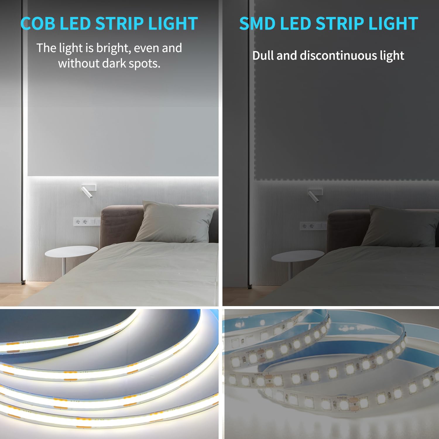 Yeewhale Cob Led Strip Lights 100Ft,6000K Dc 24V Dimmable White Flexible Led Lights Strip For Bedroom,With Remote And App Control Led Rope Lights For Living Room,Shelf,Cabine,Bed