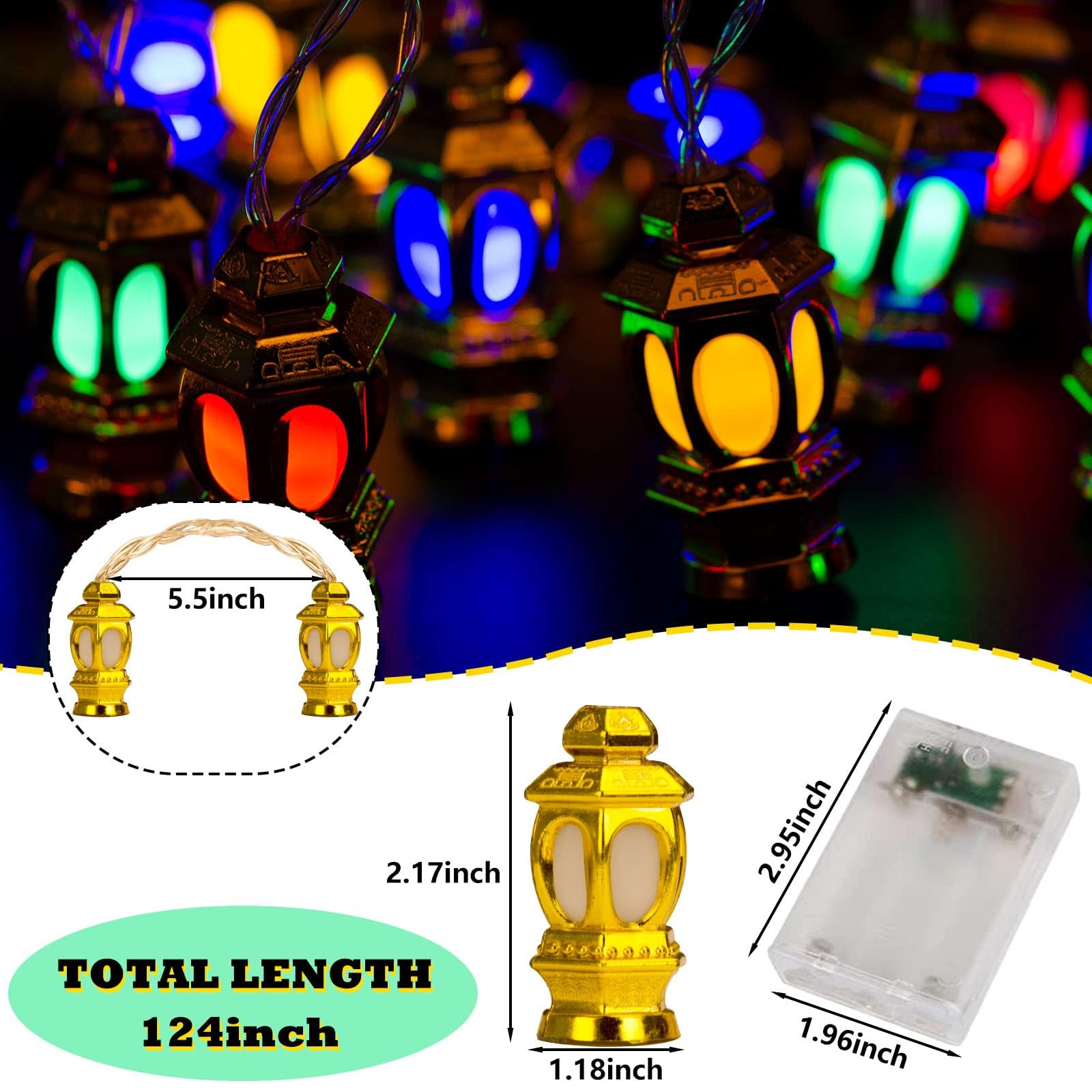 Svepndic 9.8Ft 20Leds Ramadan Eid String-Lights Mubarak Islam Decorative Leds Strings Lights Indoor Outdoor Home Decoration For Muslim Islamic Home Garden Decor (Lantern)