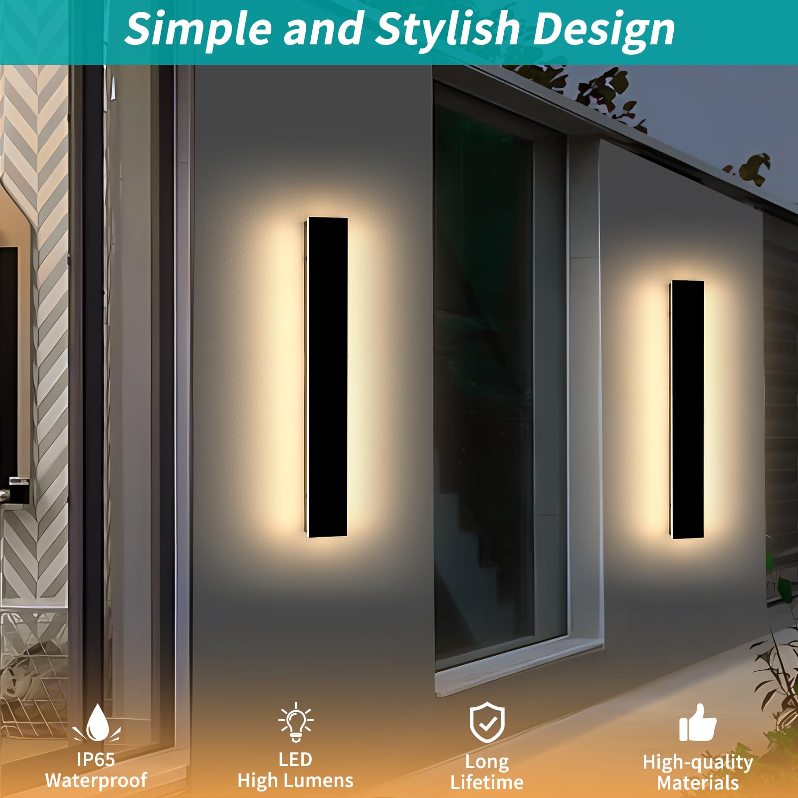 Mikeru Dimmable Outdoor Wall Sconce 23.6in IP65 Waterproof 2-Pack Black with Remote Control, Adjustable 3000K/4500K/6000K, Model
