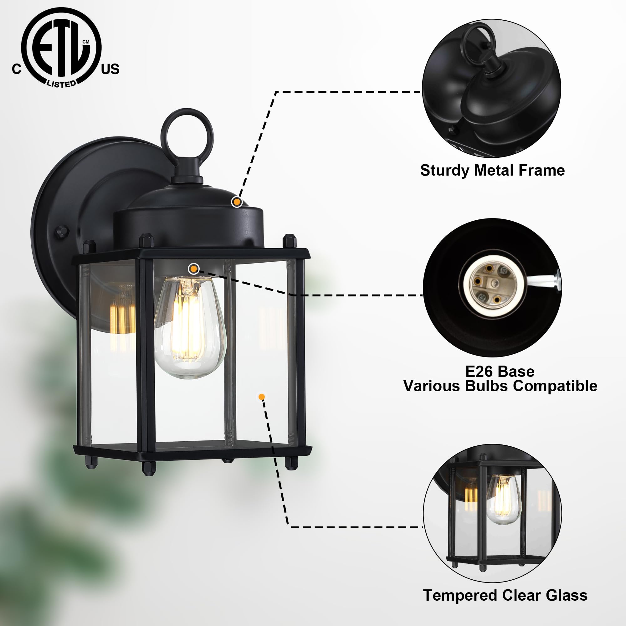 Gruenlich Outdoor Wall Sconce, Exterior Wall Lighting Fixtures With Clear Glass, Front Porch Lighting, Anti-Rust Outside Lights