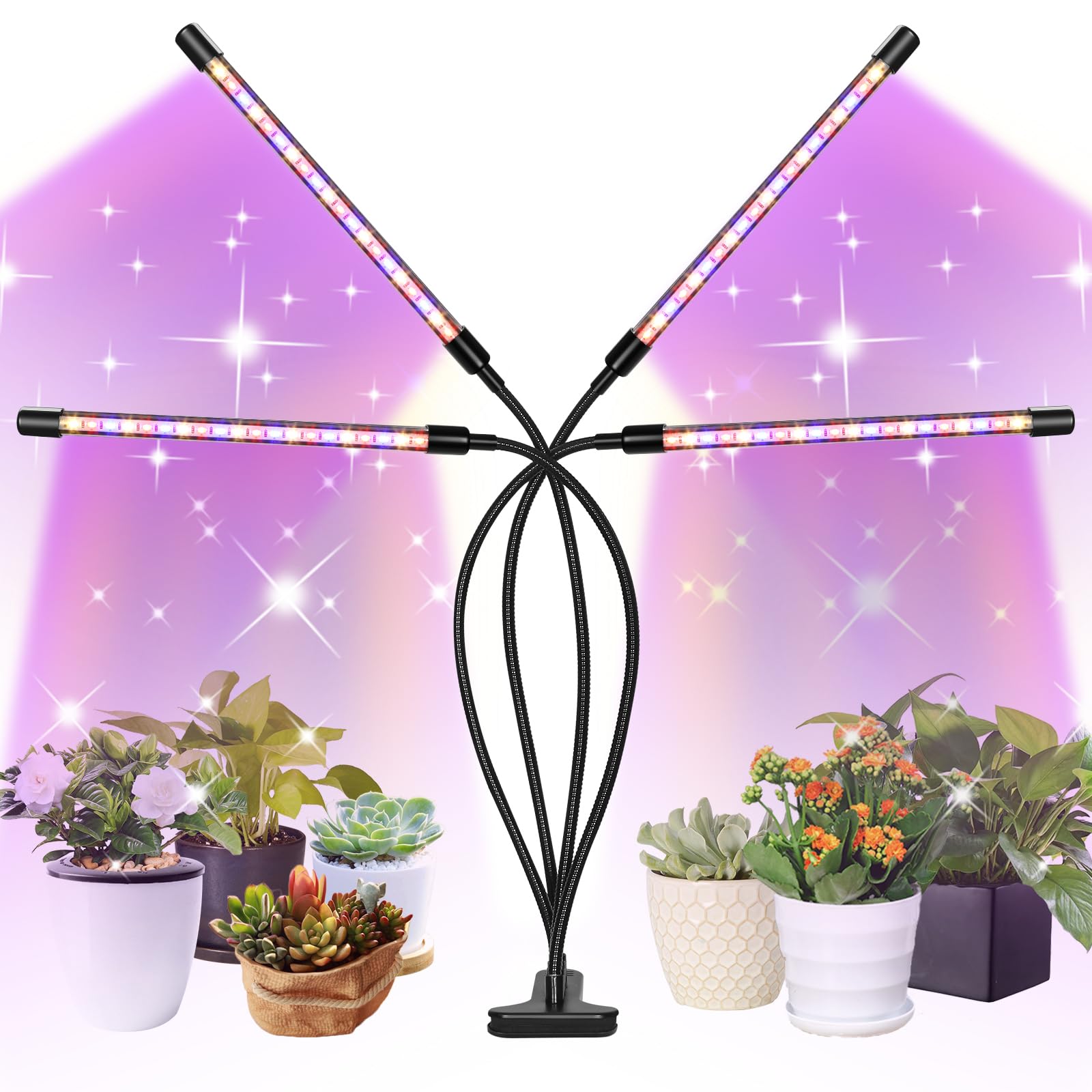 Widicoko Led Grow Lights, 4 Heads Full Spectrum, Dimmable, Auto On/Off For Indoor Plants