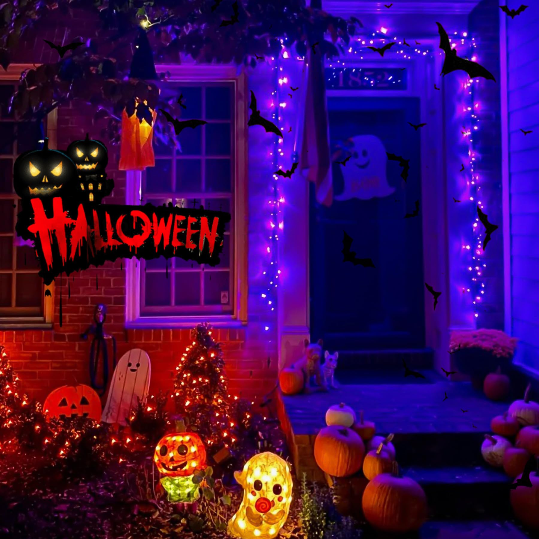Lightop Halloween Solar Fairy Lights Outdoor Waterproof Copper Wire Orange Purple String Lights 2 Pack 33Ft 100Led For Christmas