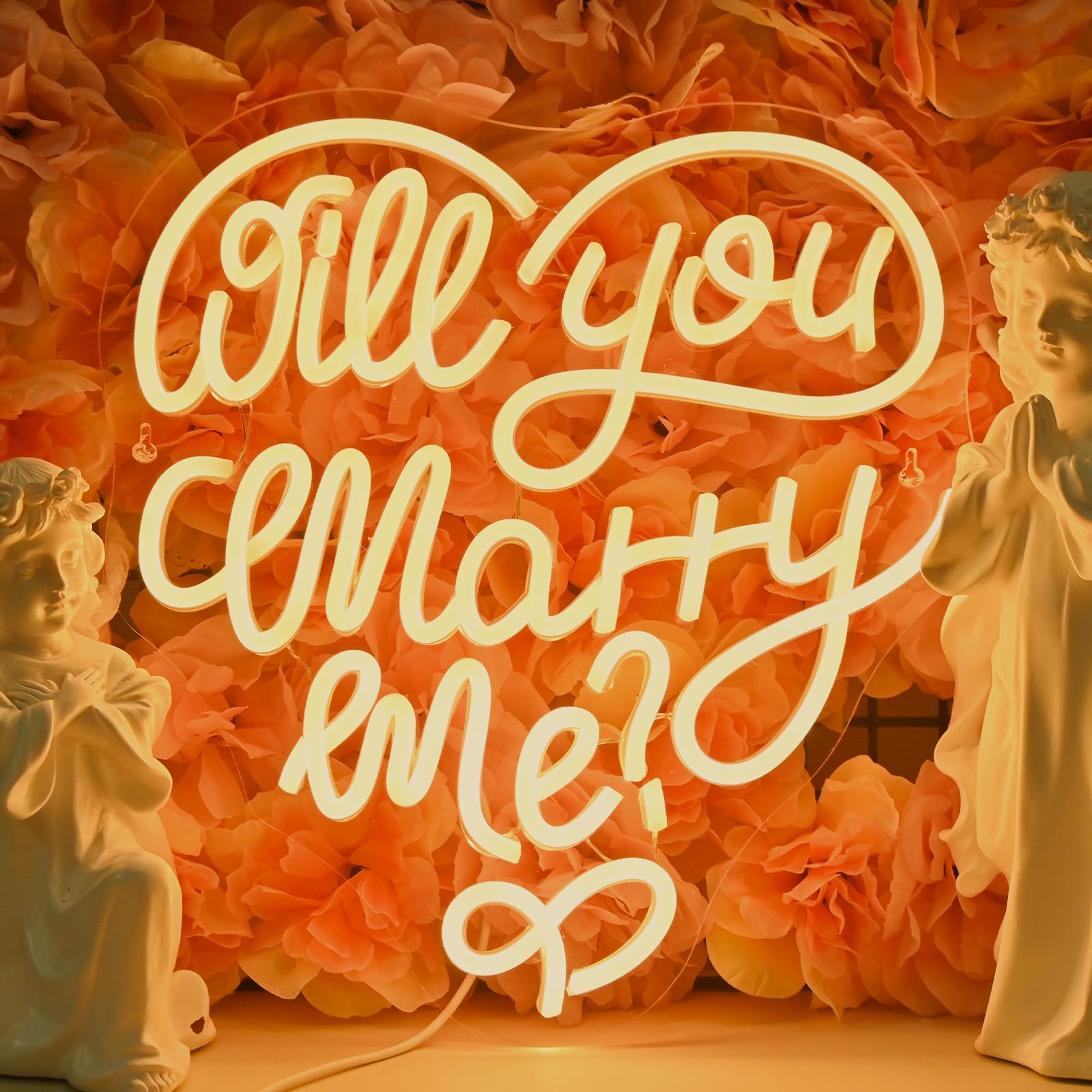 JURONG Will You Marry Me Neon Sign, Heart Shaped Dimmable LED Light, 13.4 x 12.6 inches, Colorful, Model HZ-WX-NL