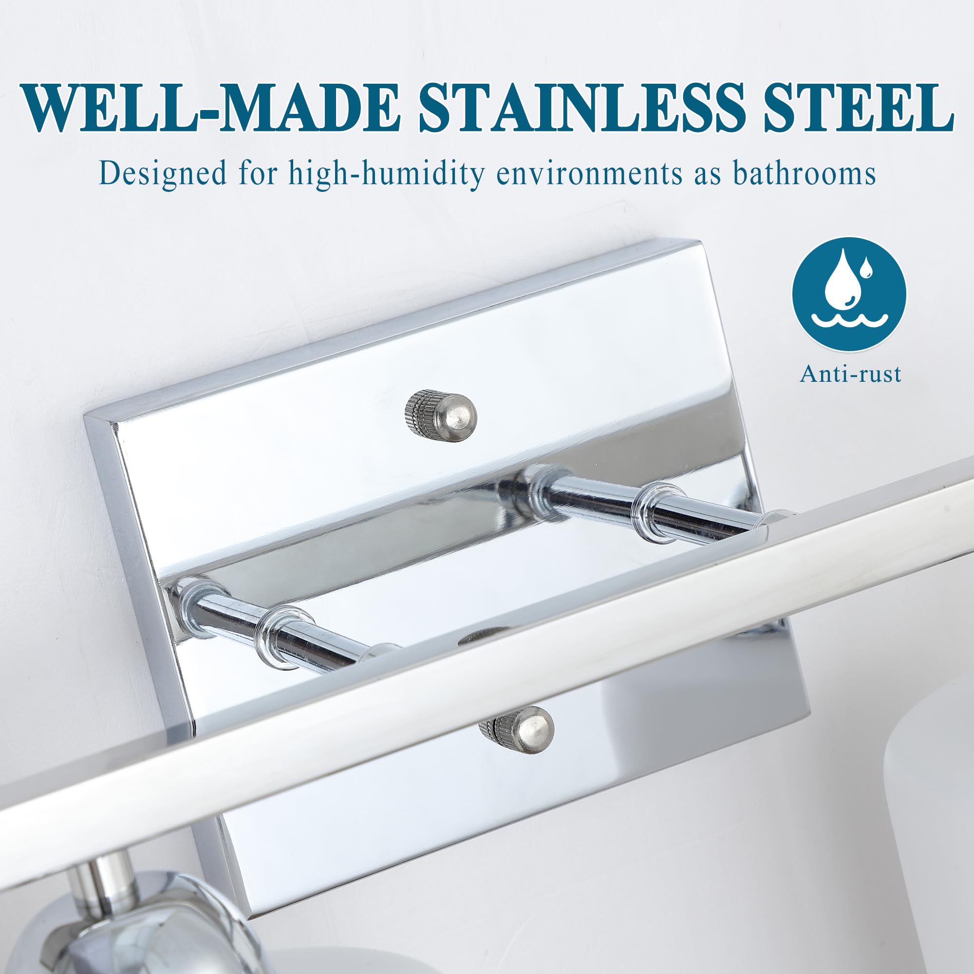 Mecgirn Stainless Steel 2 Light Bathroom Vanity Light, Silver Chrome Bathroom Light Fixtures With Textured Glass Shades, Modern Vanity Lighting Wall Mount Over Mirror