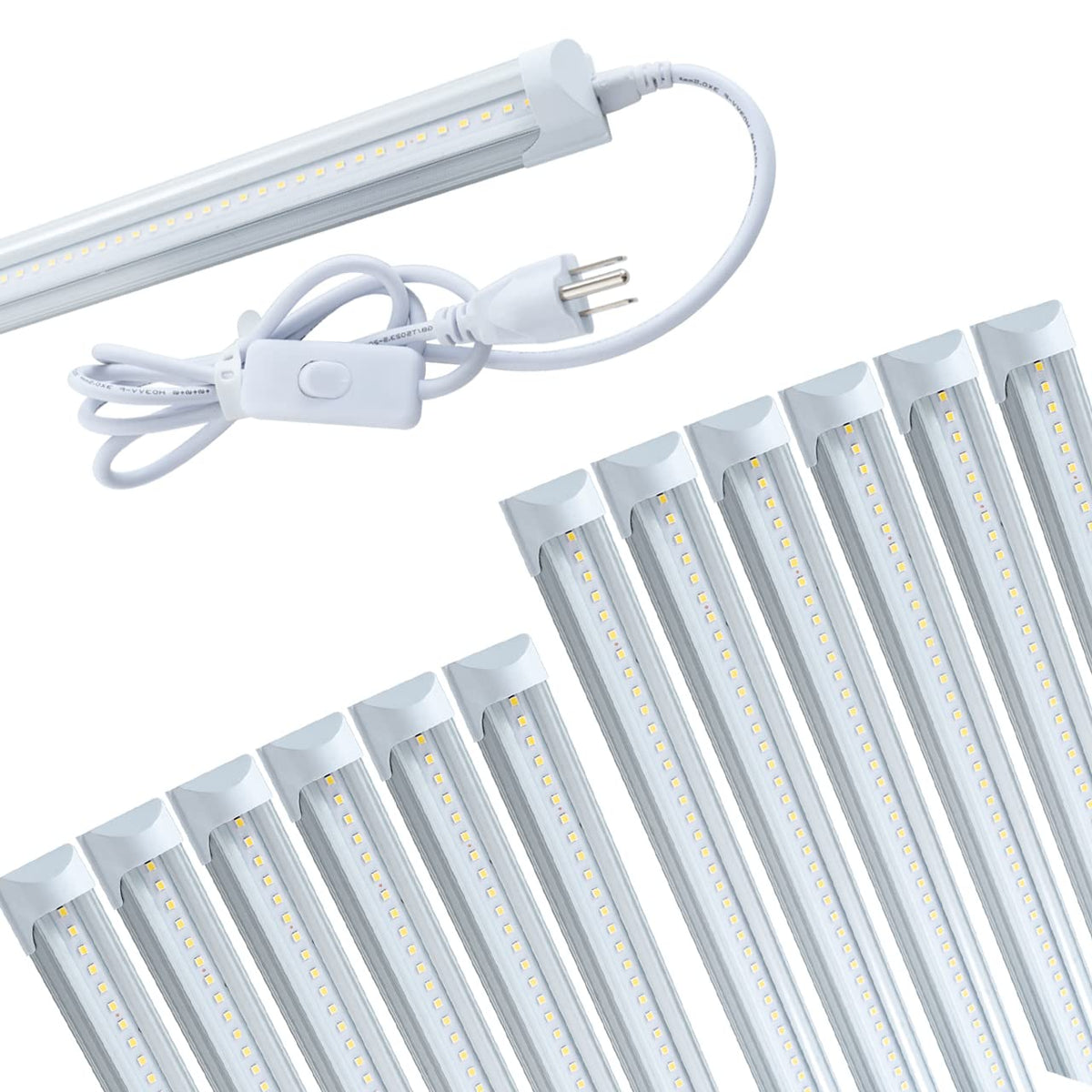 (Pack Of 12)T8 4Ft Led Integrated Tube Light Fixture, 24W Shop Light With On/Off Switch Power Cord,6000K Supper White,Clear Cove