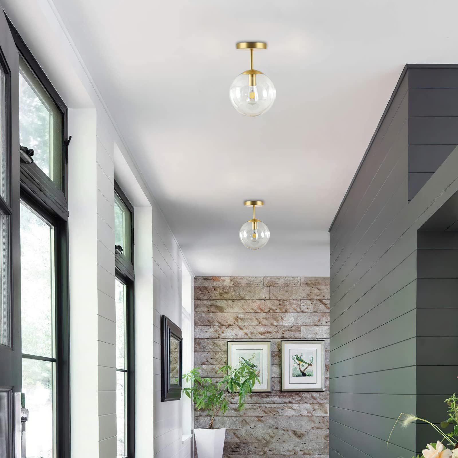 Koko&Yukina Mid Century Modern 1-Light Globe Ceiling Light, Clear Glass & Gold Brass Finish