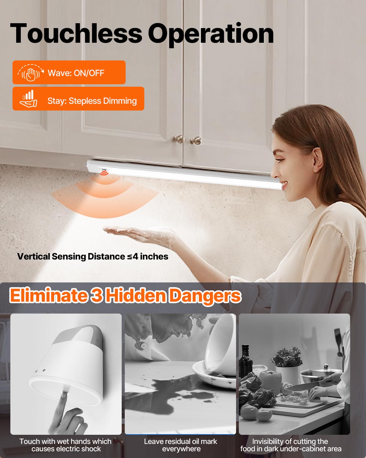 16 Inch Under Cabinet Light, Hand Wave Sensor 83 Led Indoor Cabinet Lighting, Usb Rechargeable Cordless Closet Light, Stepless D