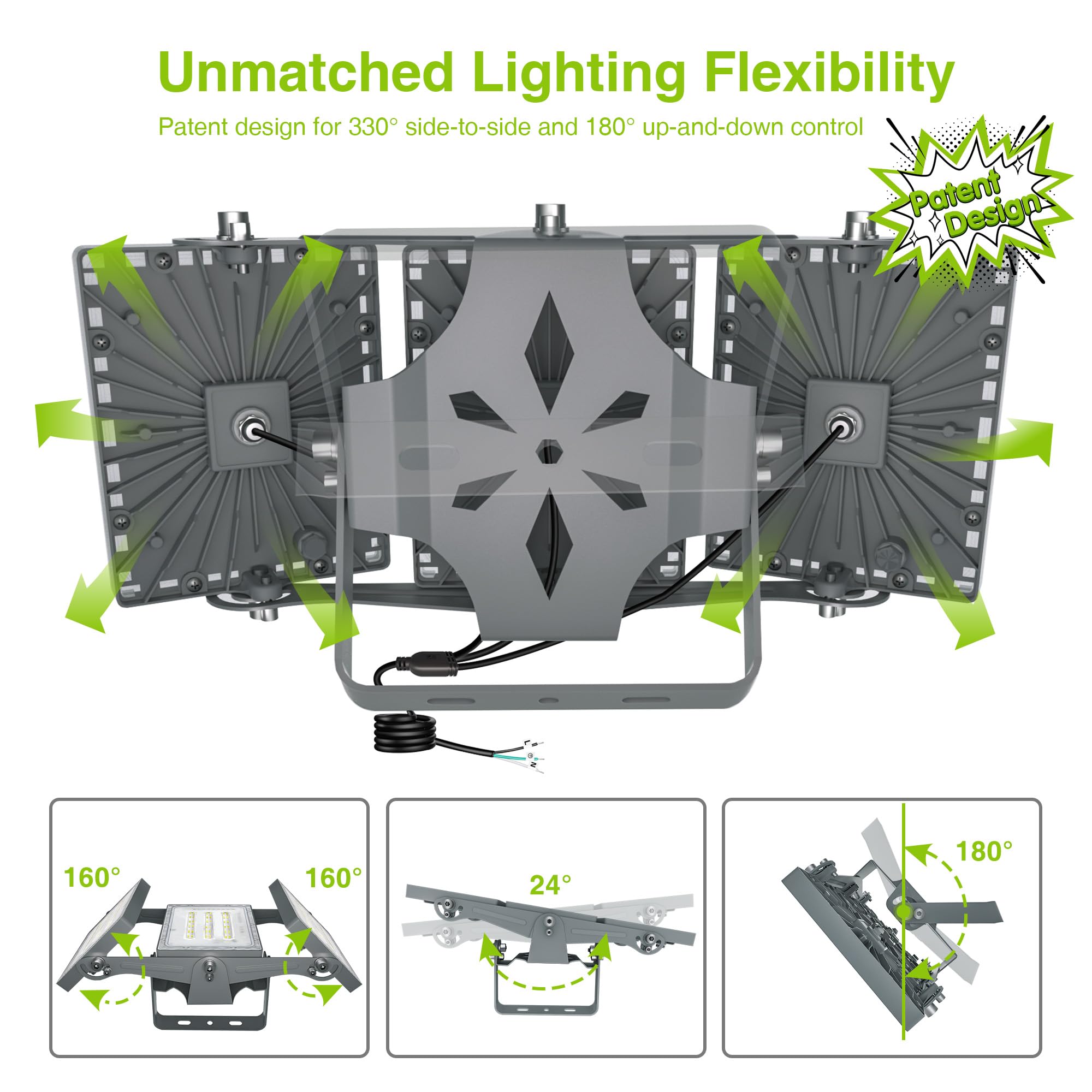 Stasun 2 Pack Led Flood Lights Outdoor, 150W 15000Lm 6000K Daylight White Ip66 Waterproof, Commercial Parking Lot Lights, 3 Head
