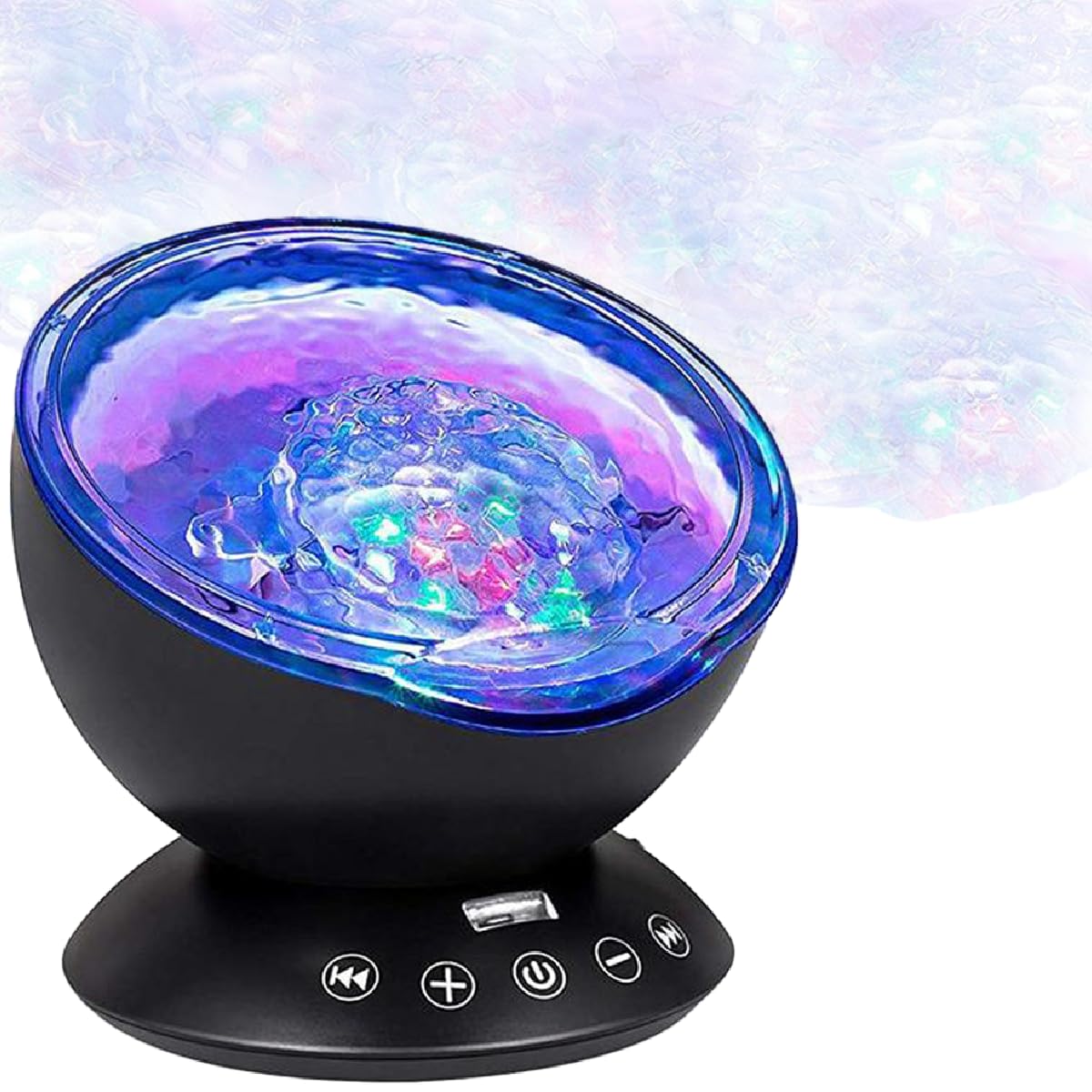 Bright Autism Calming Sensory Sea Lamp - Night Light Projector, 7 Light Modes, Color Changing, Music Player, Black