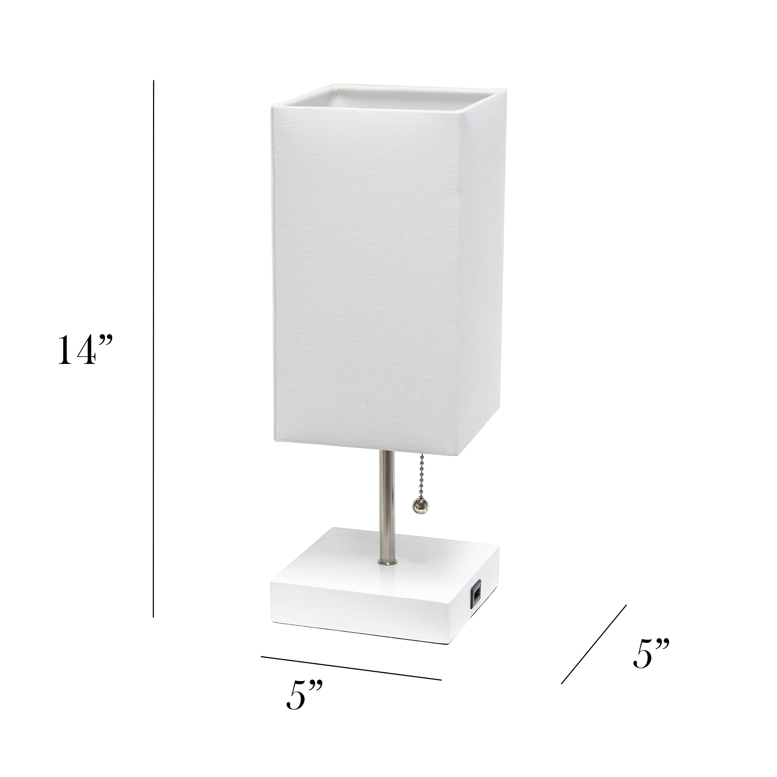 Simple Designs Lt1088-Wow Petite White Usb Charging Bedside Night Stand Table Lamp Pull Chain Switch, White Shade