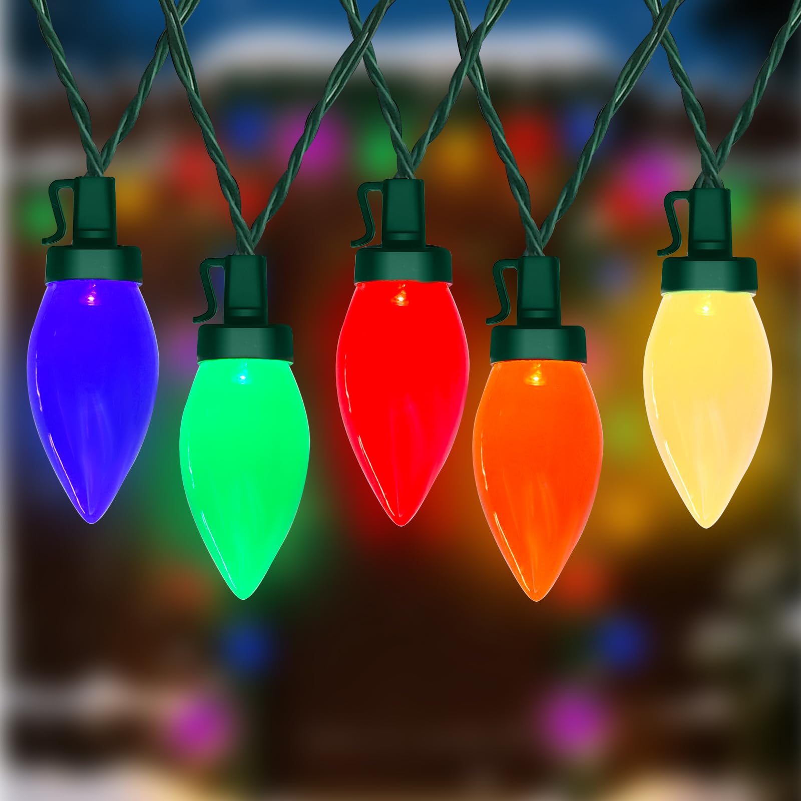 GOOTHY 26FT C9 Christmas String Lights, 50 LED Multicolor Opaque Bulbs, Waterproof Outdoor Holiday Decorations