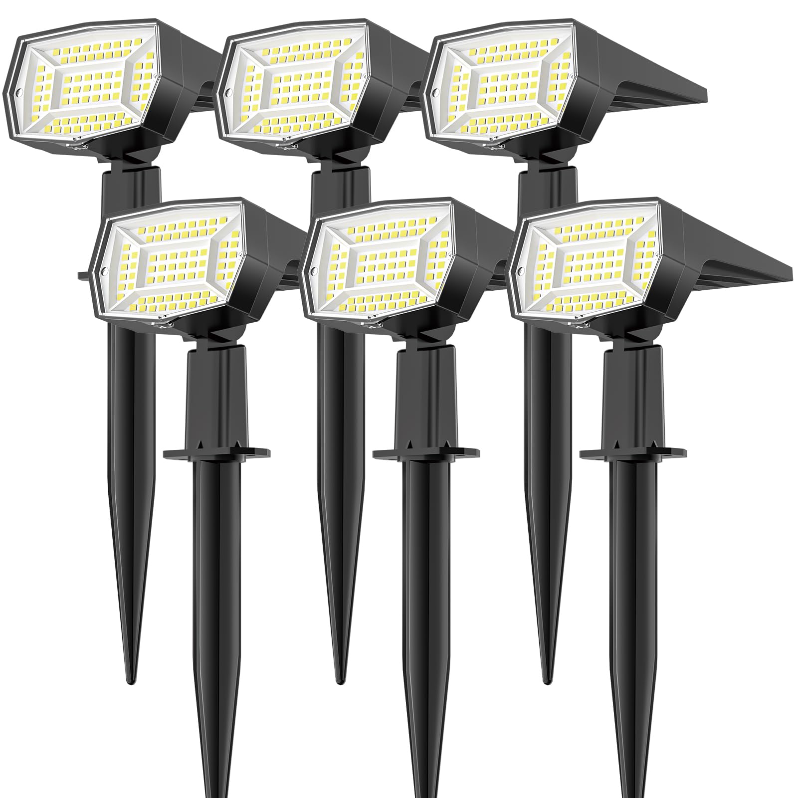 Fabrito 72 Leds Solar Spot Lights Outdoor Waterproof, 3 Modes Landscape Spotlights, Dusk To Dawn Solar Powered Flood Wall Lights For Outside, Solar Garden Lights For Yard Porch 6 Pack (Cool White)