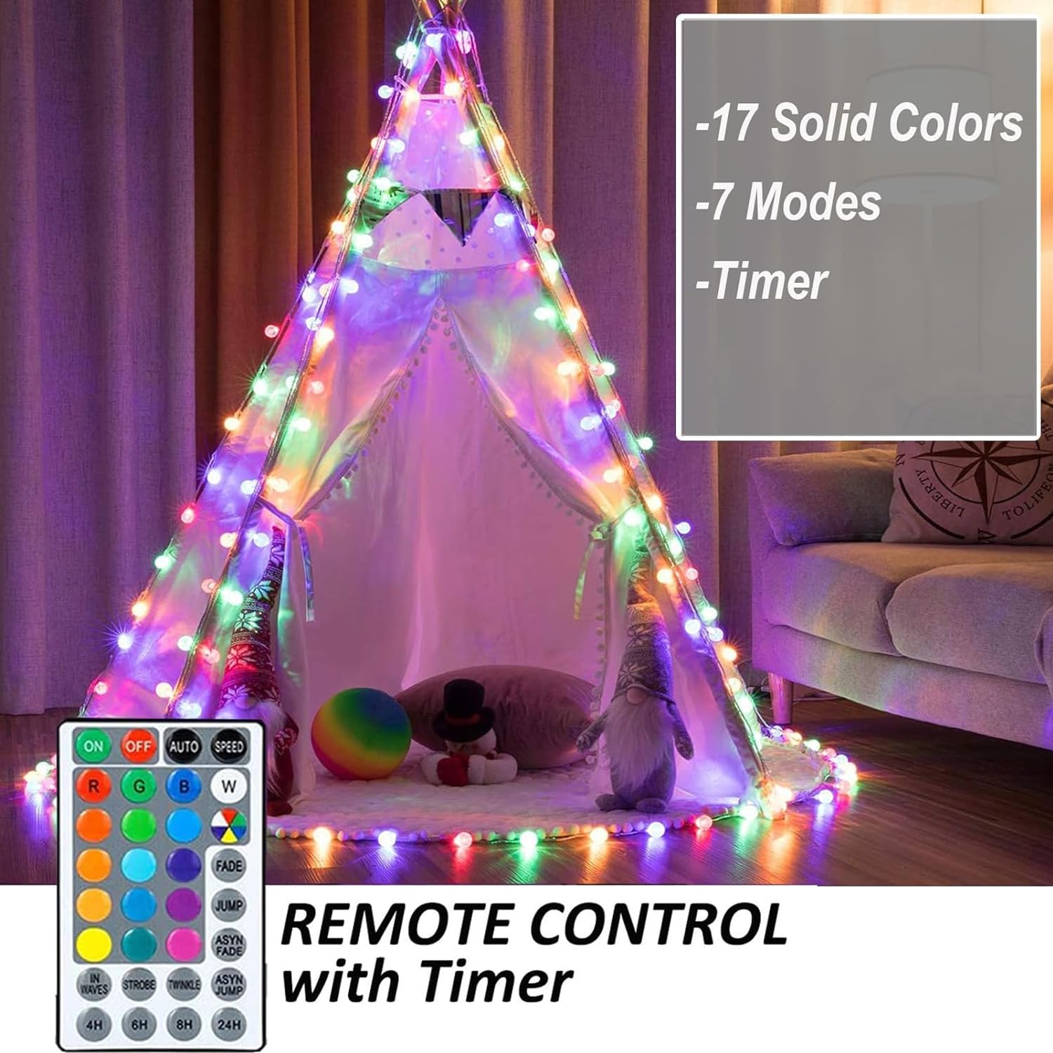 Mocalido 50ft Color Changing Globe String Lights - 75 LED USB Powered Fairy Lights for Bedroom & Camping Decor