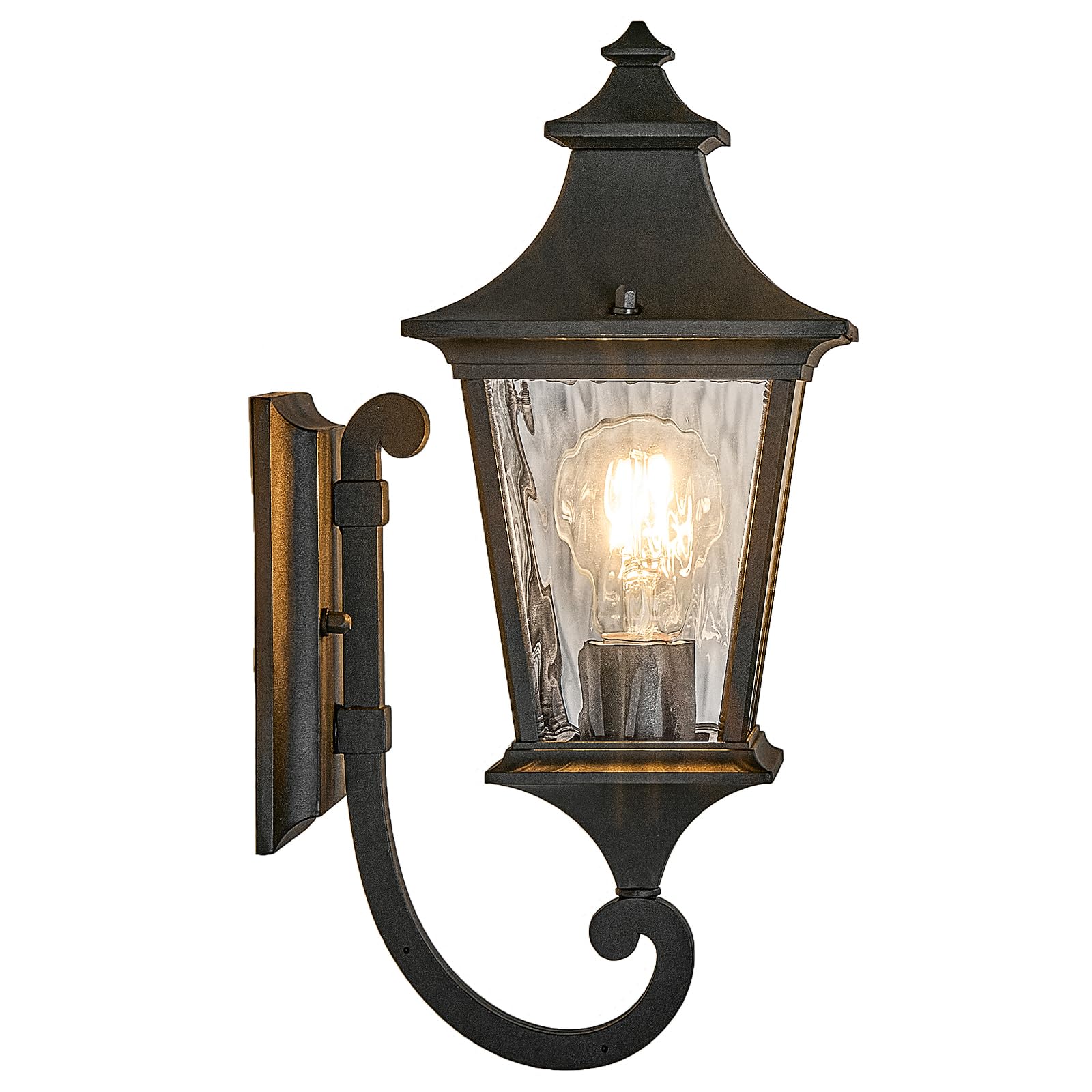 NAXTTII Outdoor Wall Lights 21 Inch Large Front Porch Light with Water Ripple Glass Black Exterior Light Fixture for House E26 S