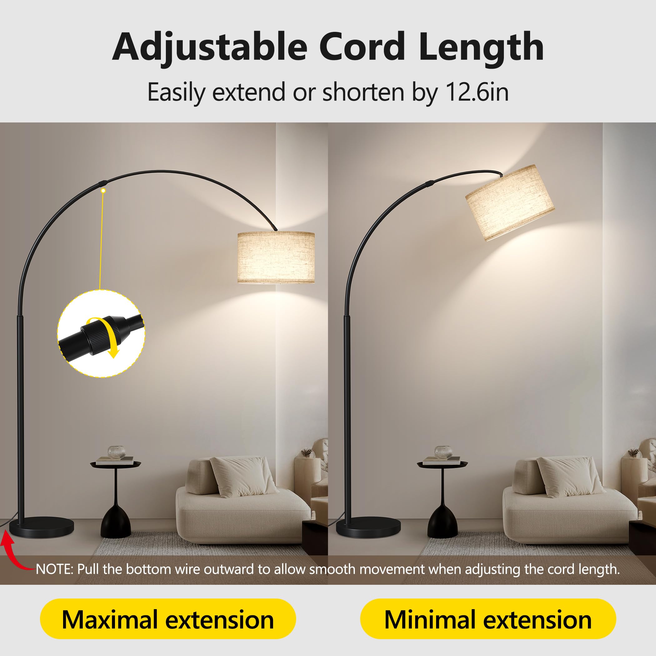 SUNMORY 82" Tall Arc Floor Lamp, Large Adjustable Modern Curved Light, Black Metal for Living Room & Office