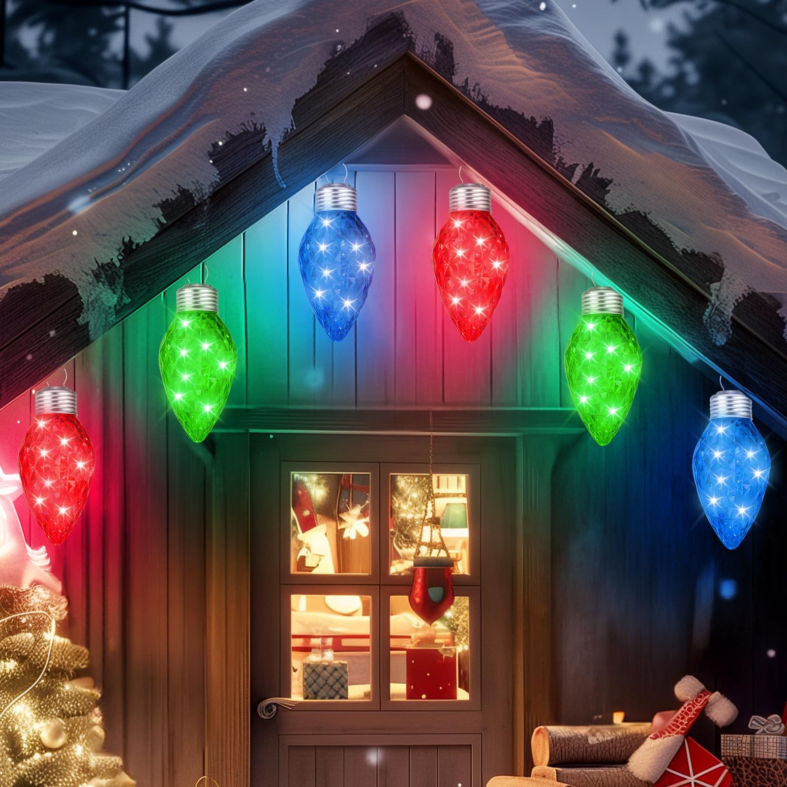Brightown 6ct Twinkling Multicolor LED Jumbo C9 C7 Bulb Christmas Lights 18Ft with 15 LEDs in Each Strawberry Bulb, Connectable 
