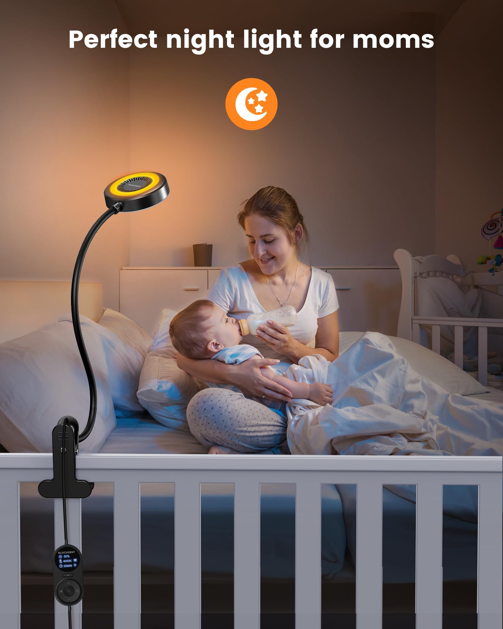 Glocusent Clip On Light, 72-Led Clip On Lamp With Amber Night Light, 3 Colors & 5 Brightness Bed Lamp, 30-Min Auto Off Timer, Pe