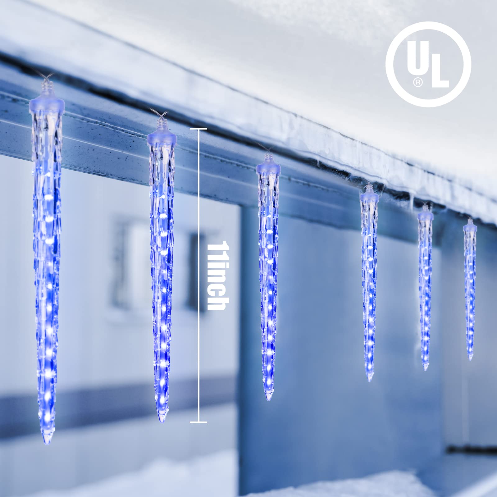 Brightown 10Ft Christmas Icicle Lights, Blue Meteor Shower Effect, 10 Tubes for Outdoor Eave Roofline Decorations