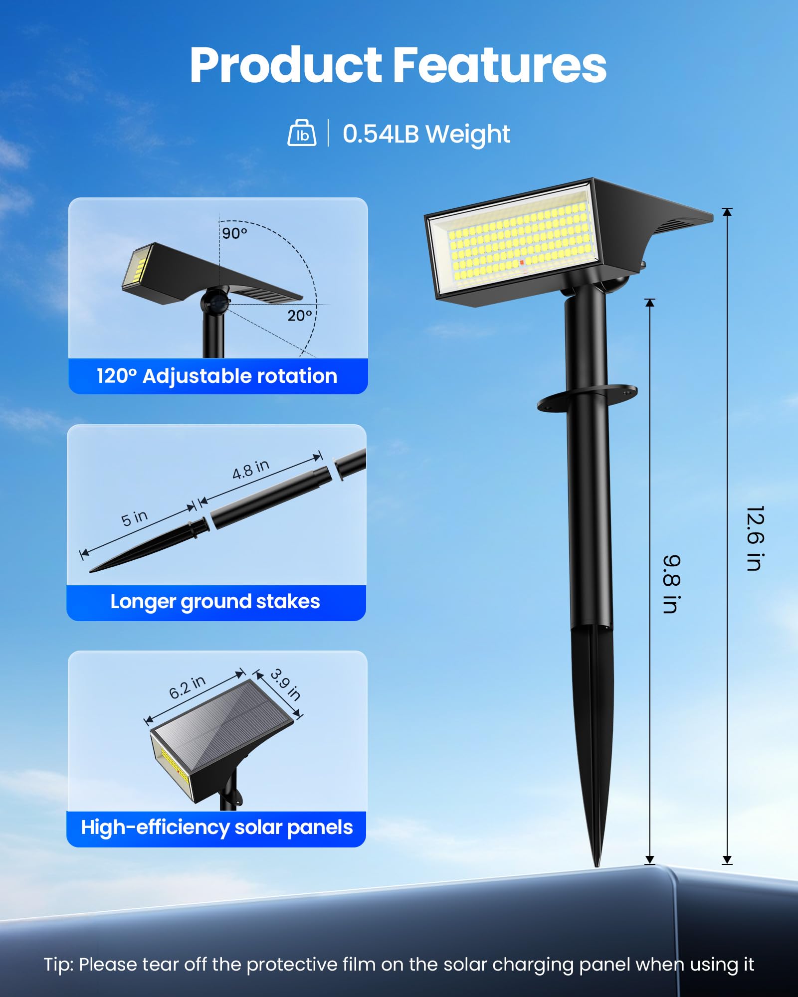 Koicaxy Solar Spot Lights - 100 LEDs, 4 Lighting Modes, Waterproof IP65, 2 Pack, Cool White, Model SL-5034