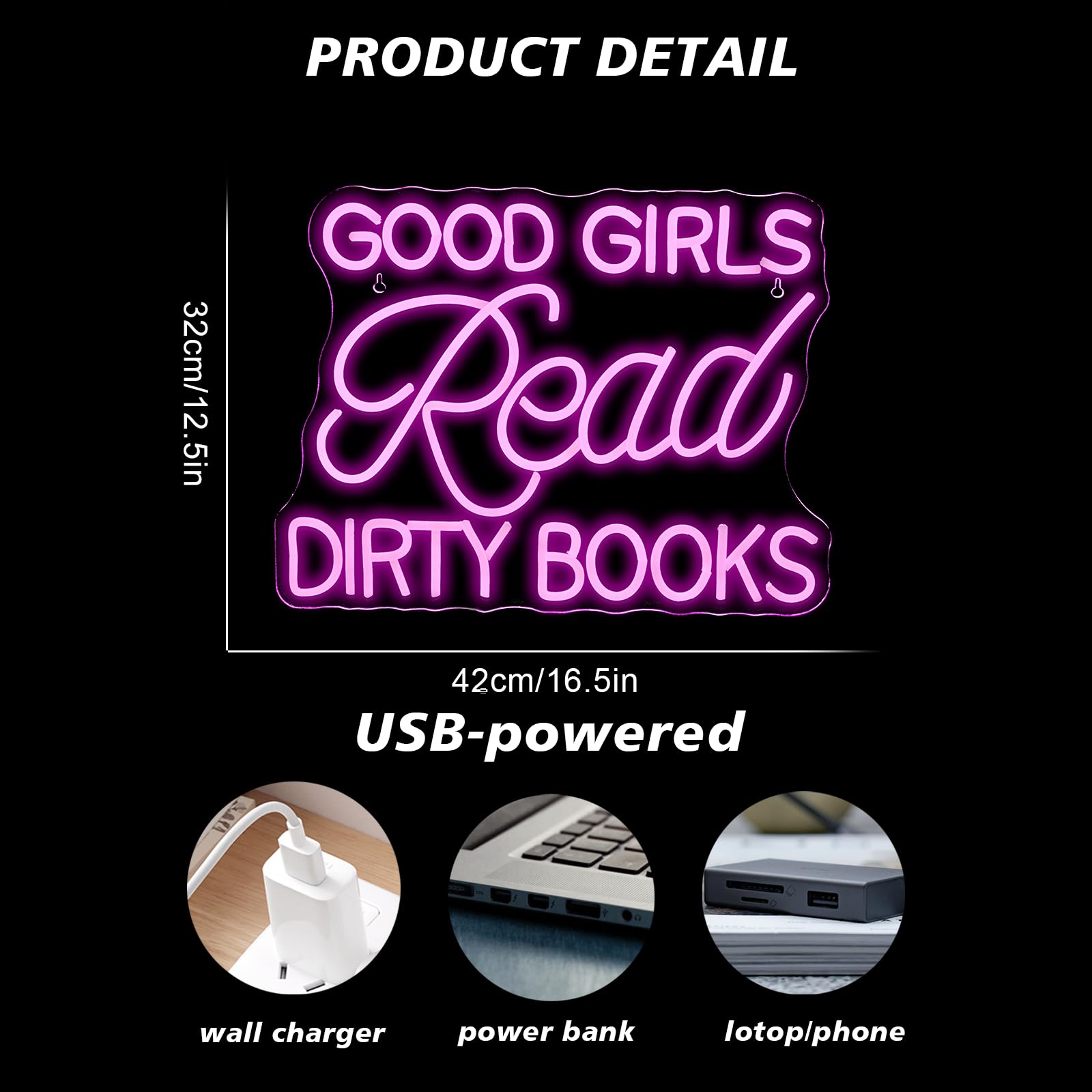 Jurong Led Neon Sign For Wall Decor  Good Girls Read Dirty Books Neon Light  Usb Powered Dimmable  5V/2A  16.5X12.5 For Home Book Party  Gift  Bedroom  Book Lover  Home Library