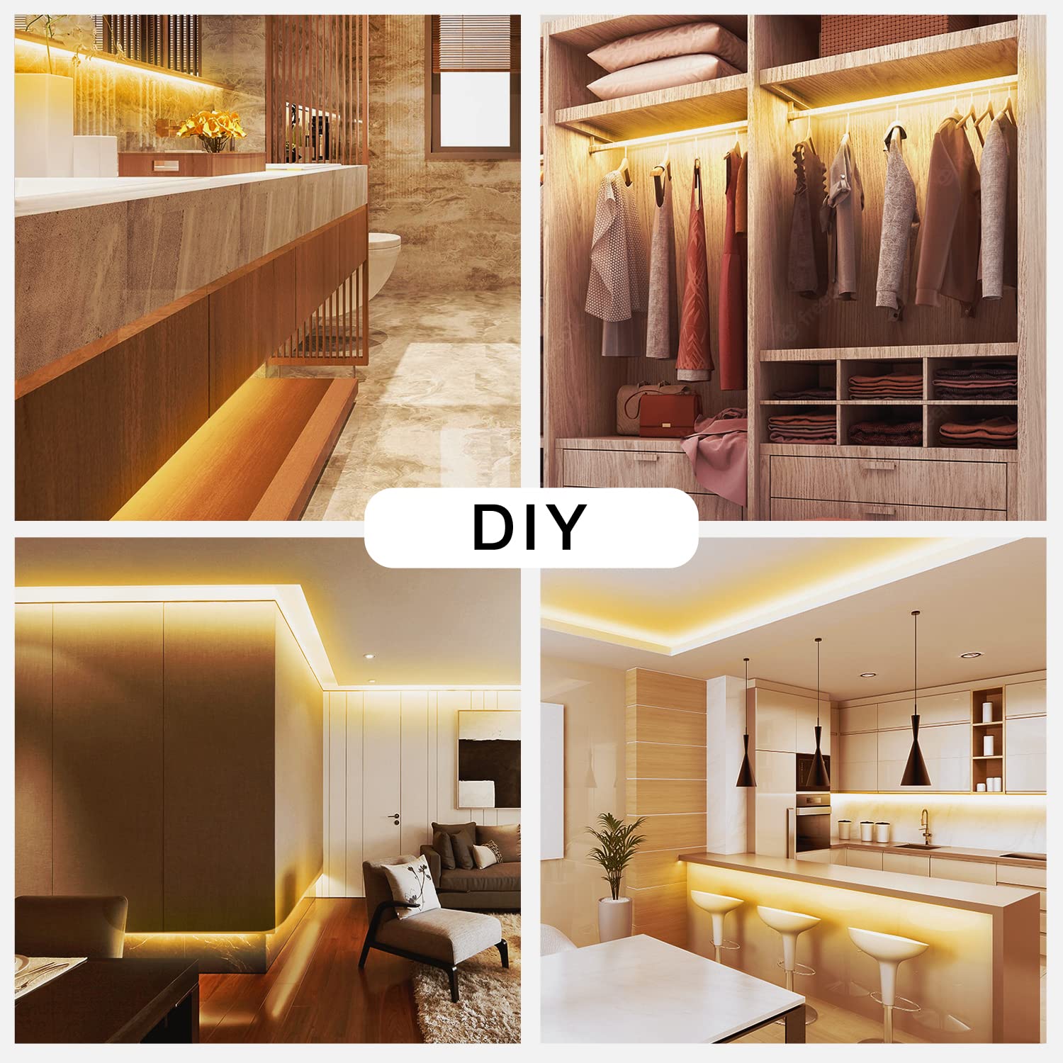 Daybetter Warm White Led Strip Light,16.4 Ft Dimmable Bright Rope Light,3000K 12V Led Light Strip,Super Bright Led Tape Lights F