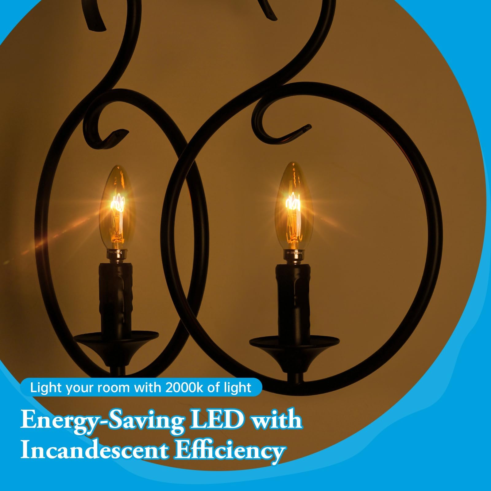 Brighfivey Amber Candelabra Bulb 2W E12 LED, Dimmable, 2000K Soft Warm Light, 200 Lumen, 12 Pack