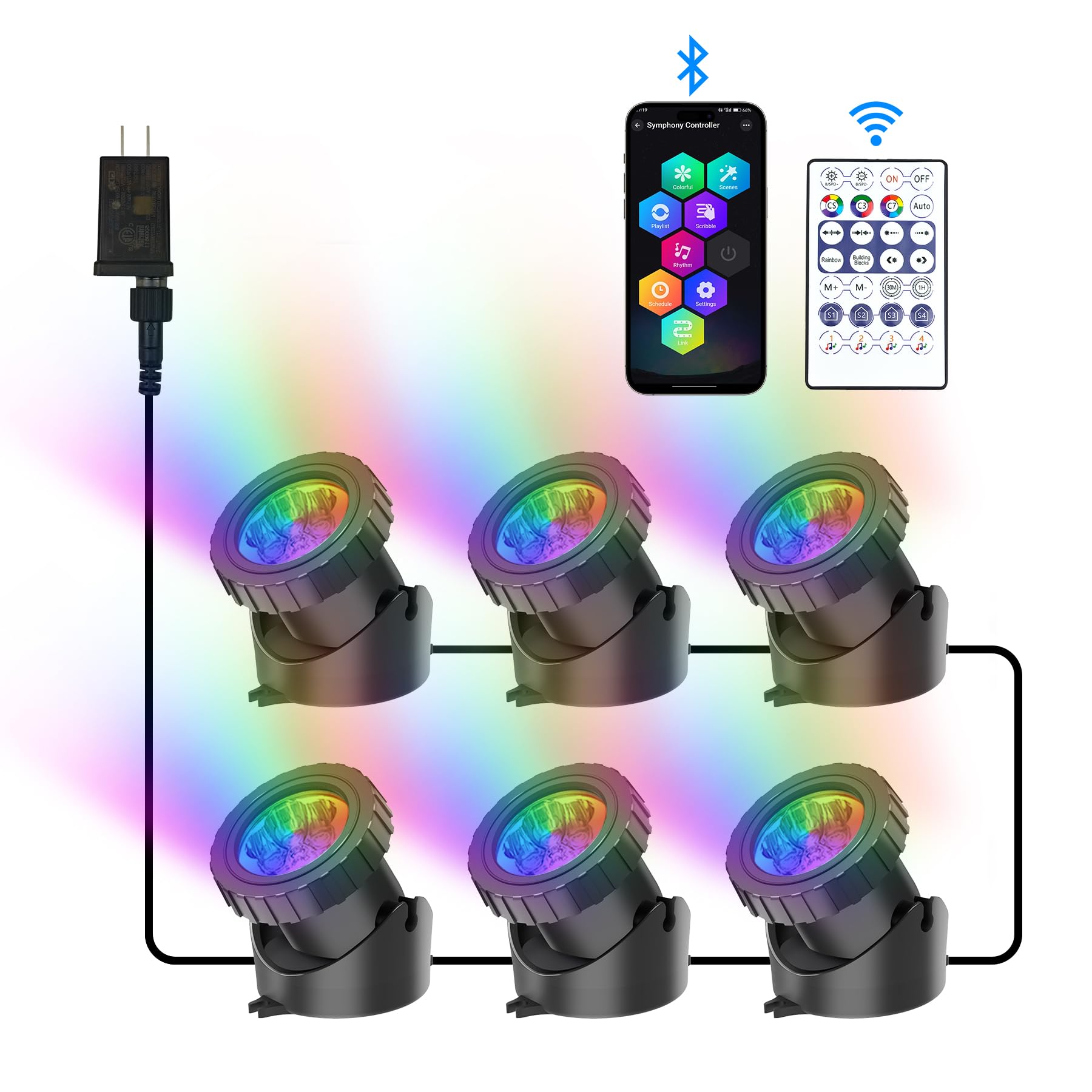 CREPOW RGB Underwater Pond Lights  Super Bright LED Submersible Fountain Lights Colored Landscape Spotlights  Bluetooth APP Control IP68 Waterproof for Fish Aquarium Tank Garden Yard Pool (Set of 6)