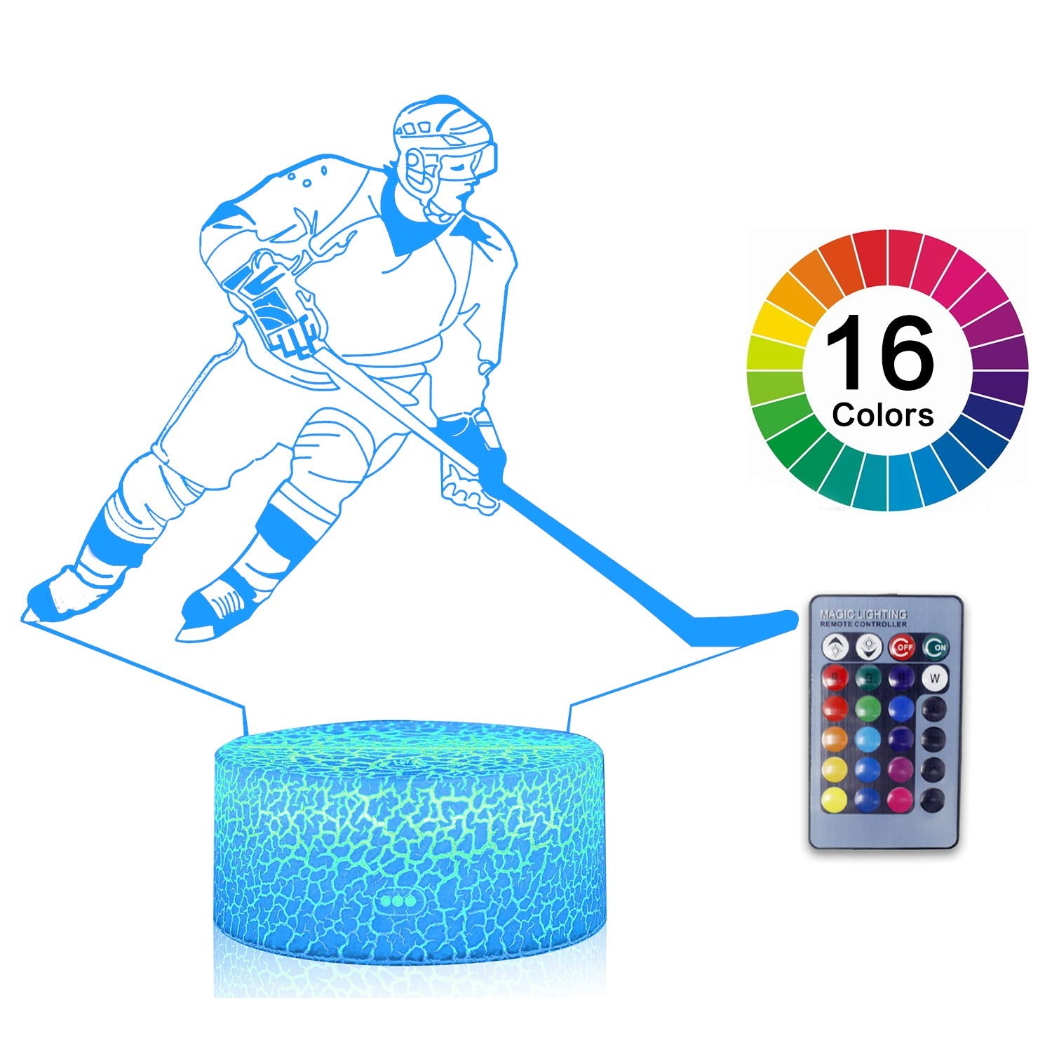 Azalco Teenager Christmas Gifts Xmas Gift 3D Illusion Hockey Night Light Lamp 16 Color Changing Smart Touch&Remote Control Birth