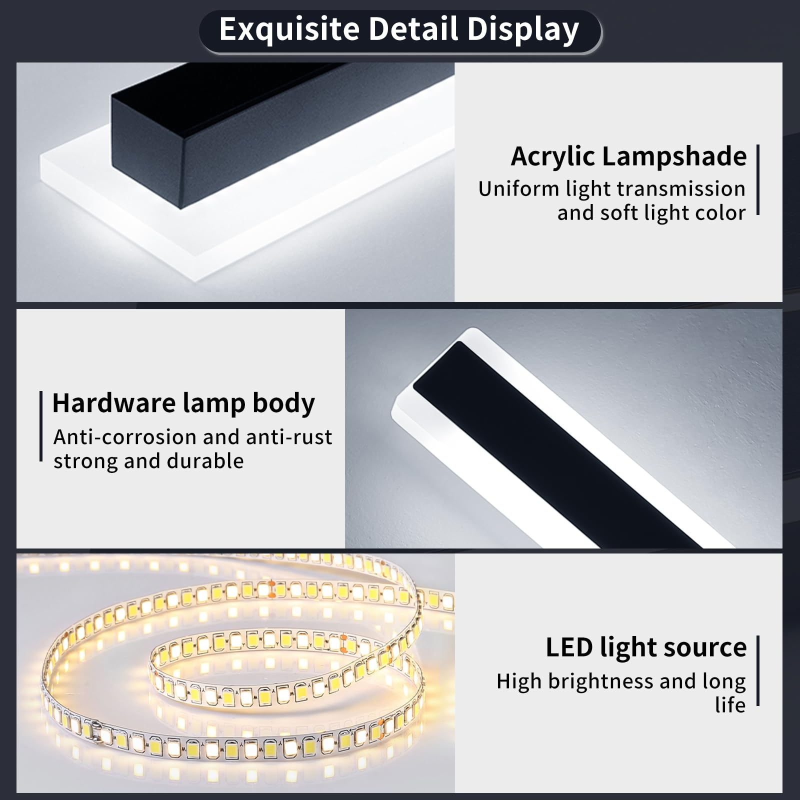 Mikeru 39.3Inch Long Led Wall Light  6000K Cool White Modern Outdoor Wall Light Ip65 Waterproof Black Acrylic Porch Exterior Lighting Fixtures  Exterior Wall Mount Lights For Garage Front Door