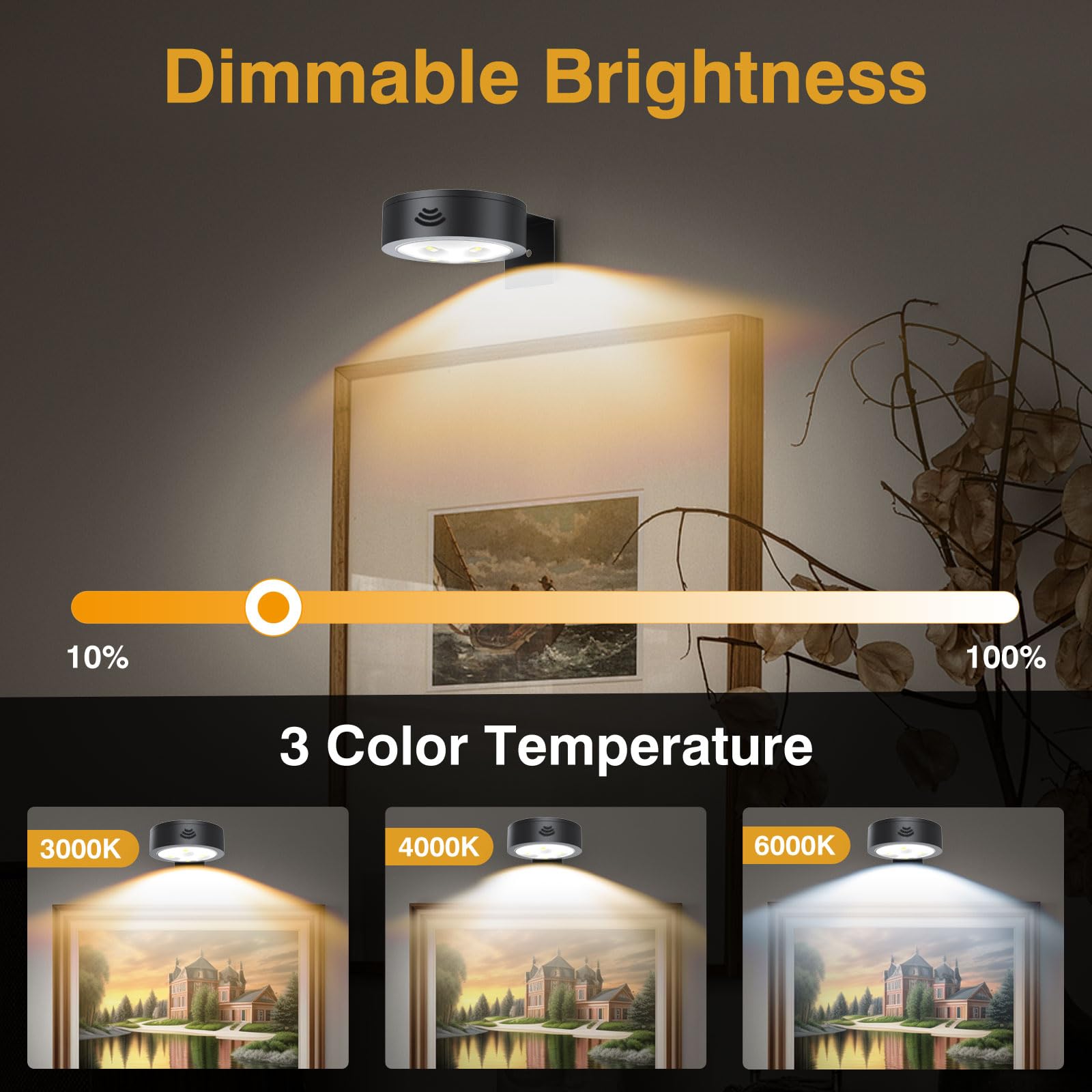 Led Picture Light Wireless Battery Operated Picture Light,Remote Control Painting Lights,Timer And Dimmable Art Light For Wall,M
