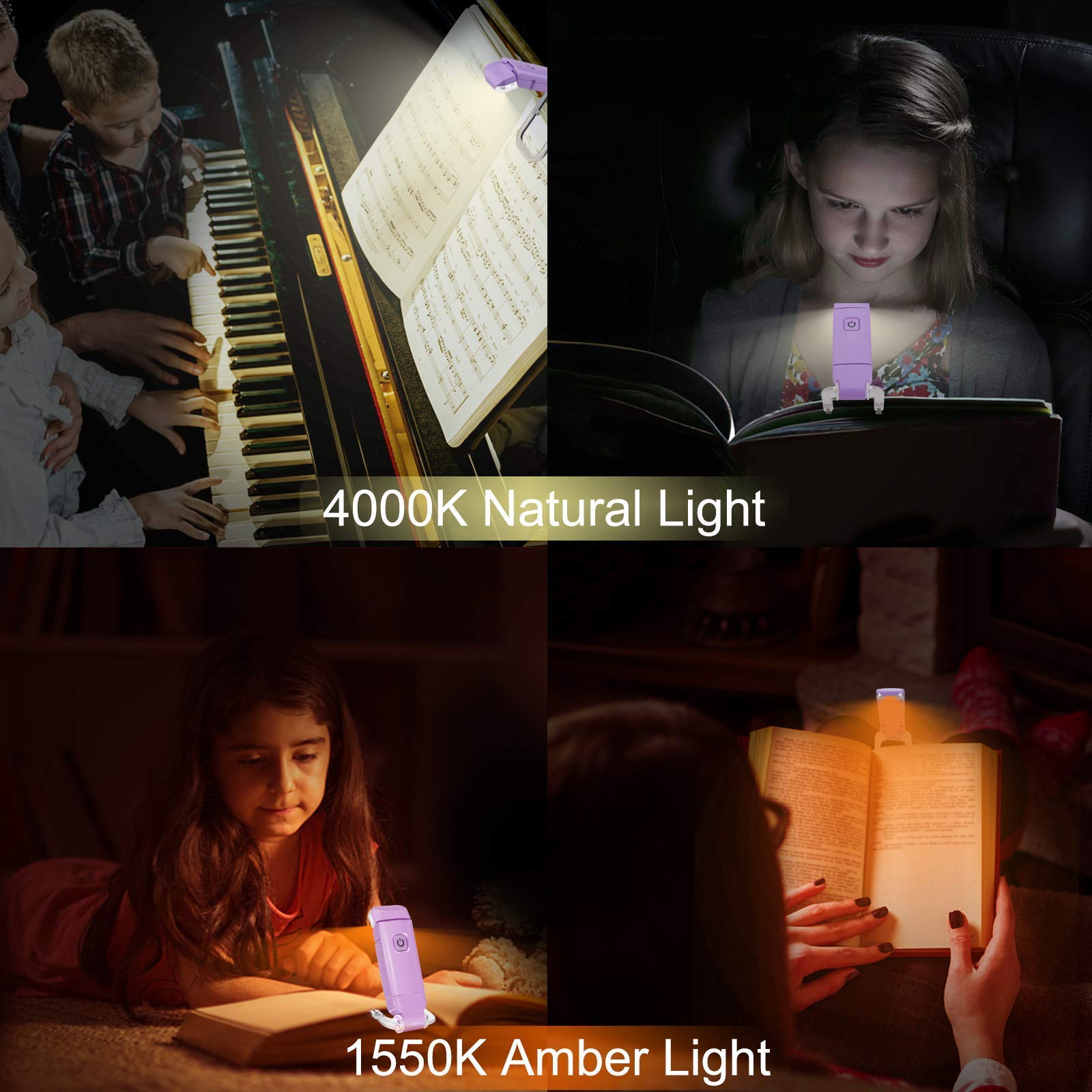 Rechargeable Book Reading Light For Kids,Clip On Led Book Light In Bed,Portable Bookmark Light With Brightness Adjustable For Ey