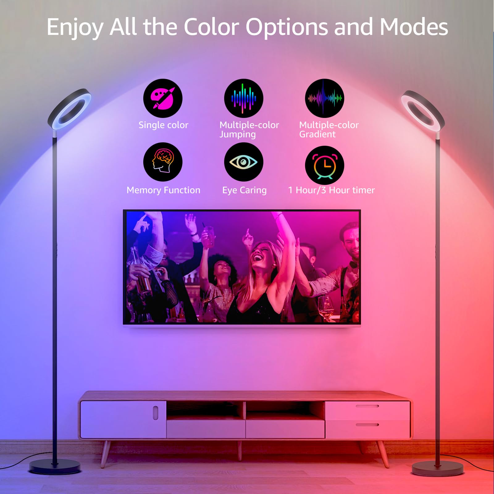 [2025 New]42W Dual-Sided Floor Lamp, Rgb Color Changing Led Standing Lamp With Remote, Stepless Dimmabe Warm/Neutral/Cool Floor