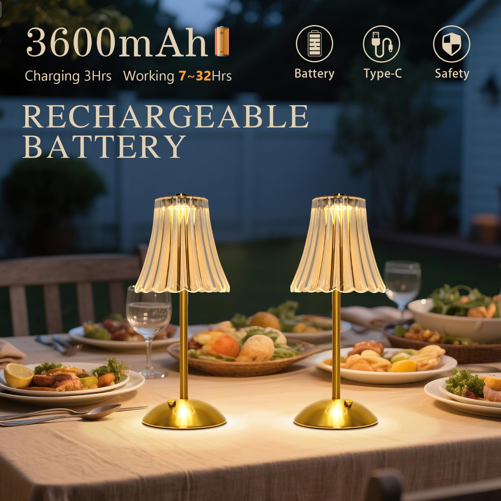 Gkeiten Cordless Led Touch Lamp With Crystal Acrylic Shade, Usb Rechargeable, 3-Color Temperature, Dimmable Table Light, Portabl