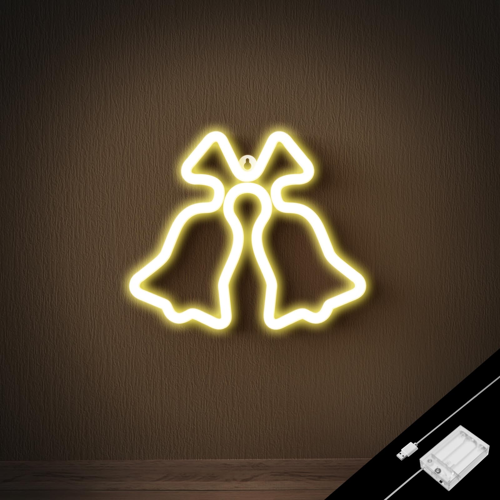 Ganrami Yellow Christmas Bell Neon Sign - USB & Battery Powered - Indoor/Outdoor Decor - Model GM012-19