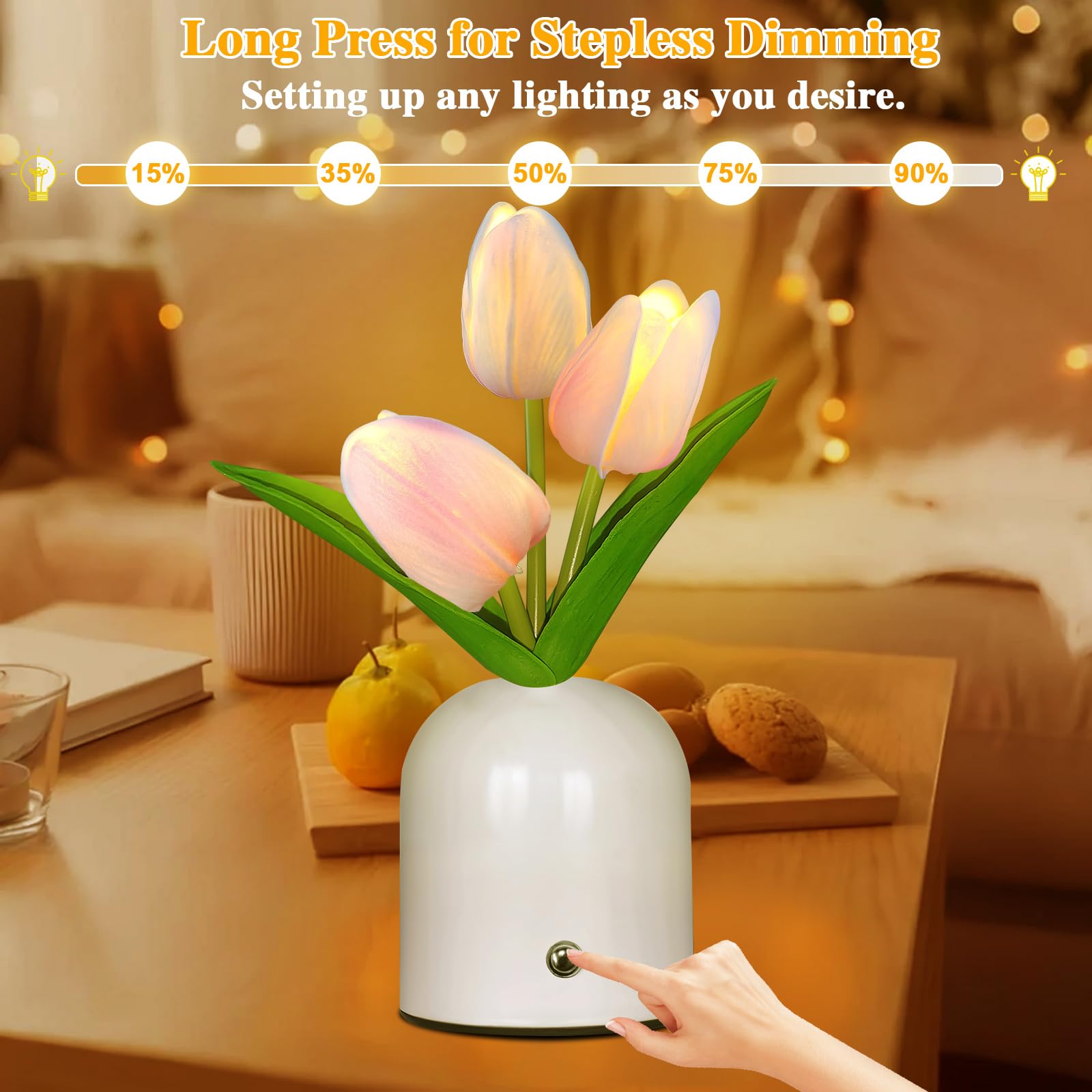 Zqpbled Birthday Gifts For Women/Mom Table Lamp  3 Color Crystal Flower Bedside Lamps Infinitely Dimming With Usb Charge Small Night Light Nightstand Touch Lamp For Bedroom (S-Pink)