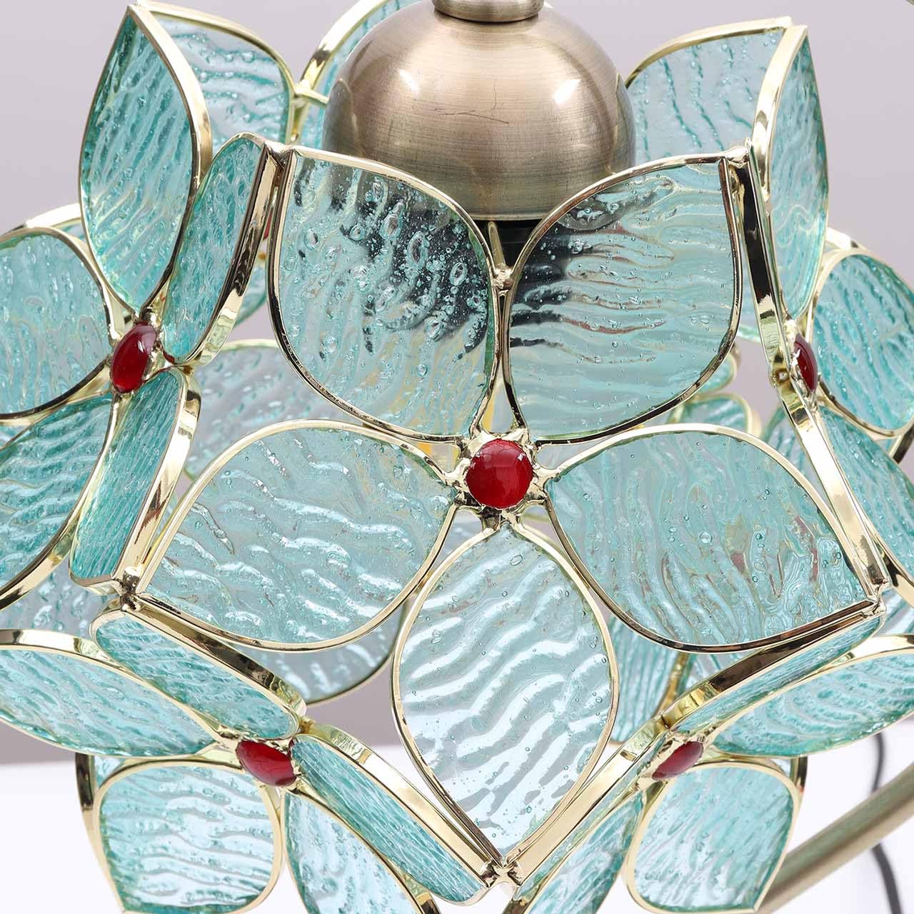 Bieye L10932 Tiffany Style Stained Glass Flower Petal Table Lamp With Brass Base For Home D  Cor (Light Blue, 8'' Apple Blossom)