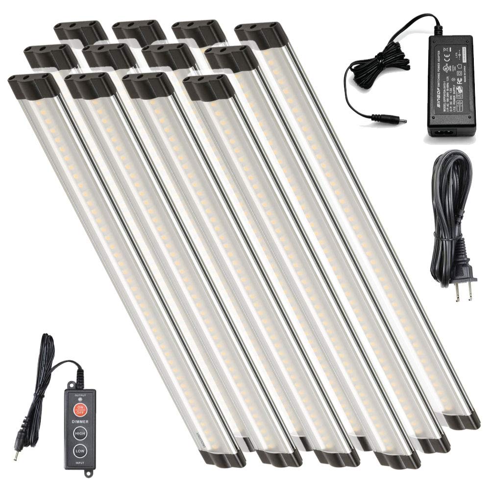 Lightkiwi N5886 12 Inch Warm White Dimmable Led Under Cabinet Lighting 12 Panel Pro Kit, 3360 Lumen, 3000 Kelvin, 24Vdc, Dimmer