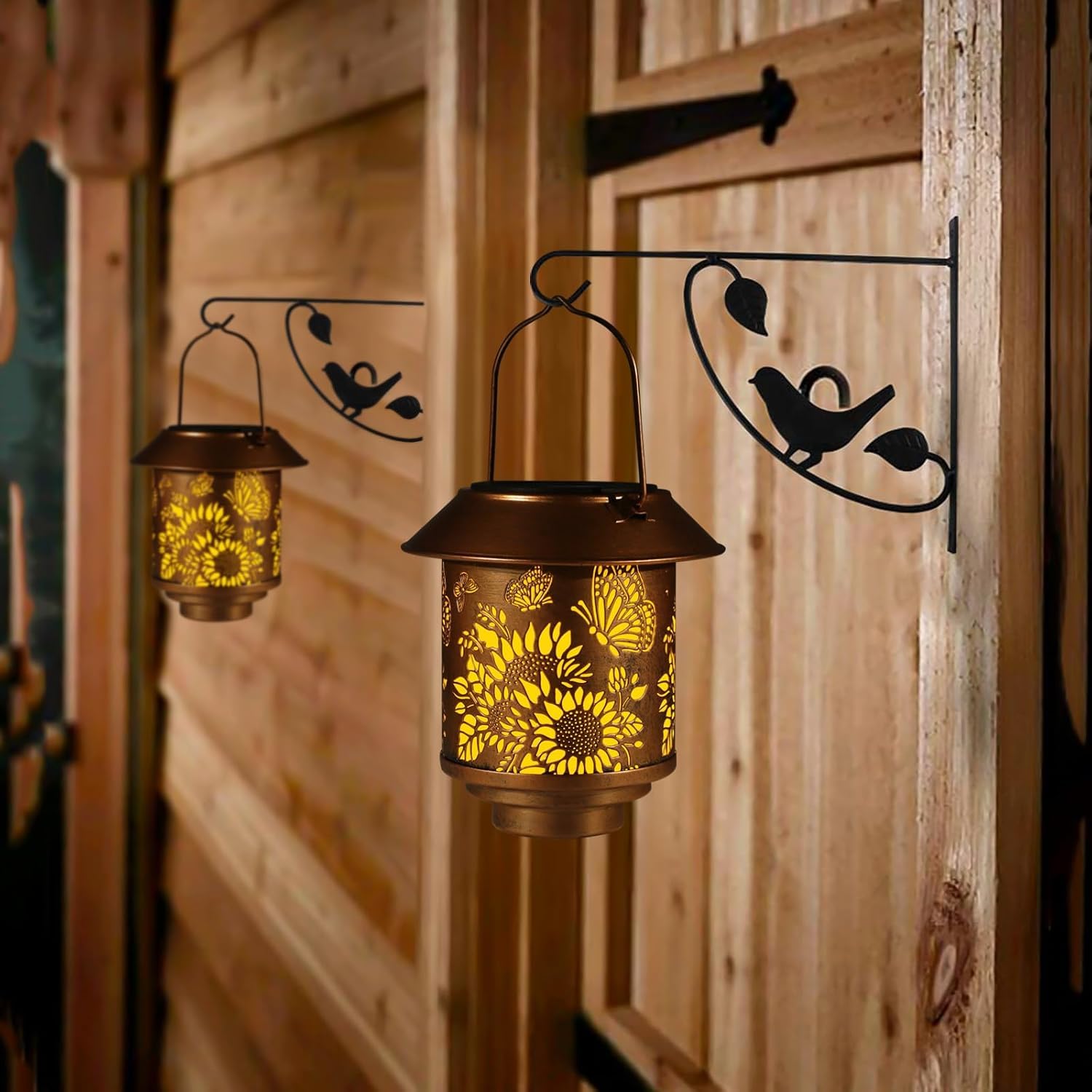 Doogarden Solar Lantern Outdoor Hanging Metal Garden Decor, Waterproof LED, Bronze, Butterfly, Model D-MTD102